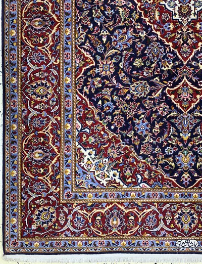 27022875b - Keschan Kork Persien, signiert´Schadsar´, Ende 20.Jhd, Korkwolle auf Baumwolle, ca. 222 ...