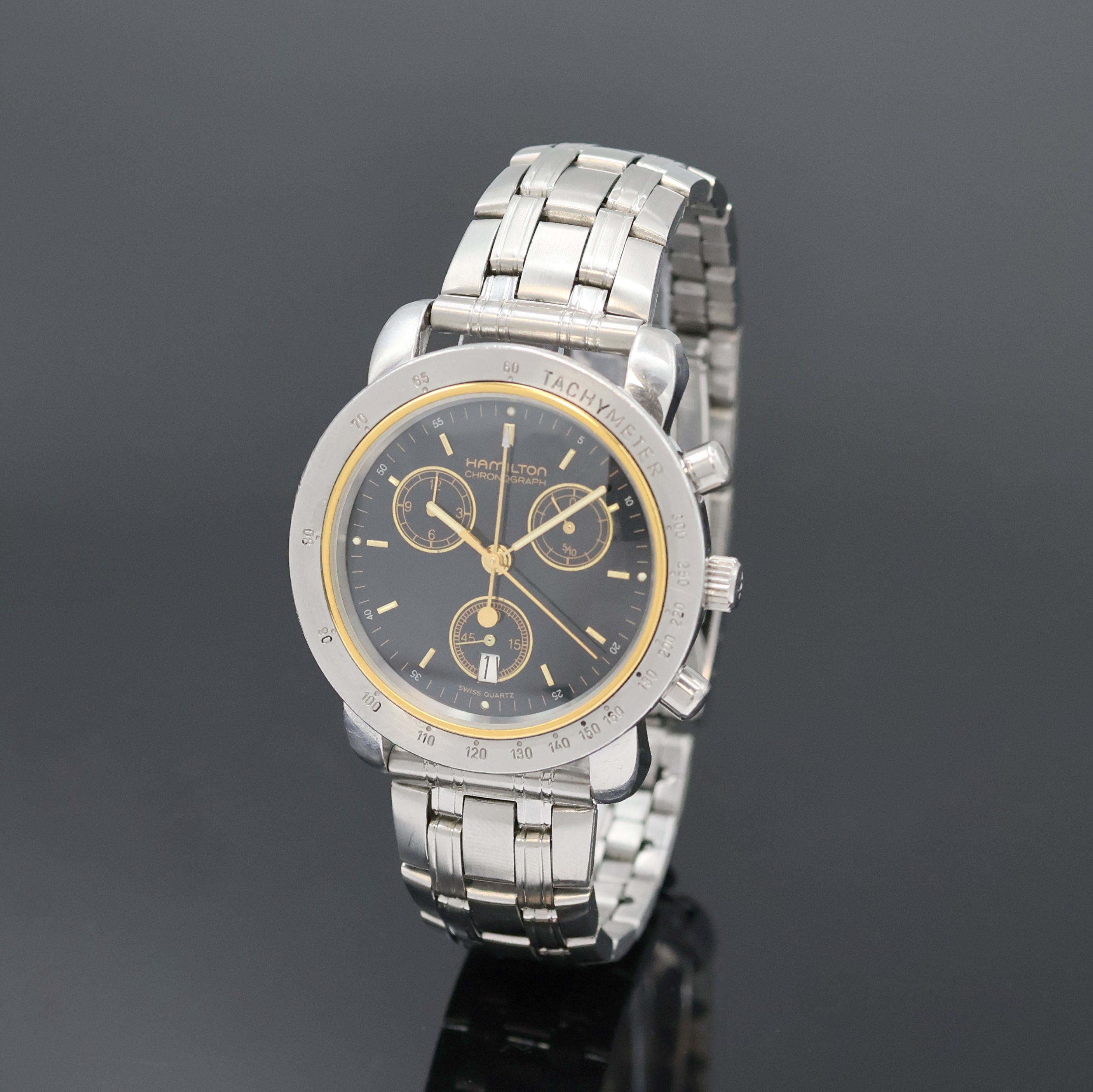 Image 27022922 - HAMILTON Herrenchronograph Referenz 8800 in Stahl, Schweiz um 2000, quarz, 3-tlg. Geh., ...