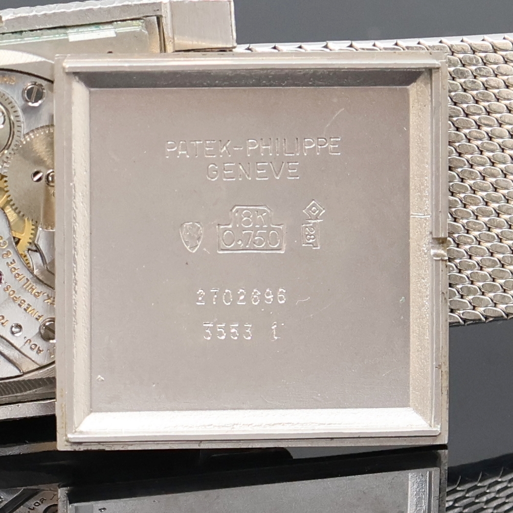 Detail h: PATEK PHILIPPE seltene und schwere Armbanduhr in WG 750/000 Referenz 3553 1, Schweiz um 1970, Handaufzug, 2-tlg. Geh., Boden aufgedr., orig. ...