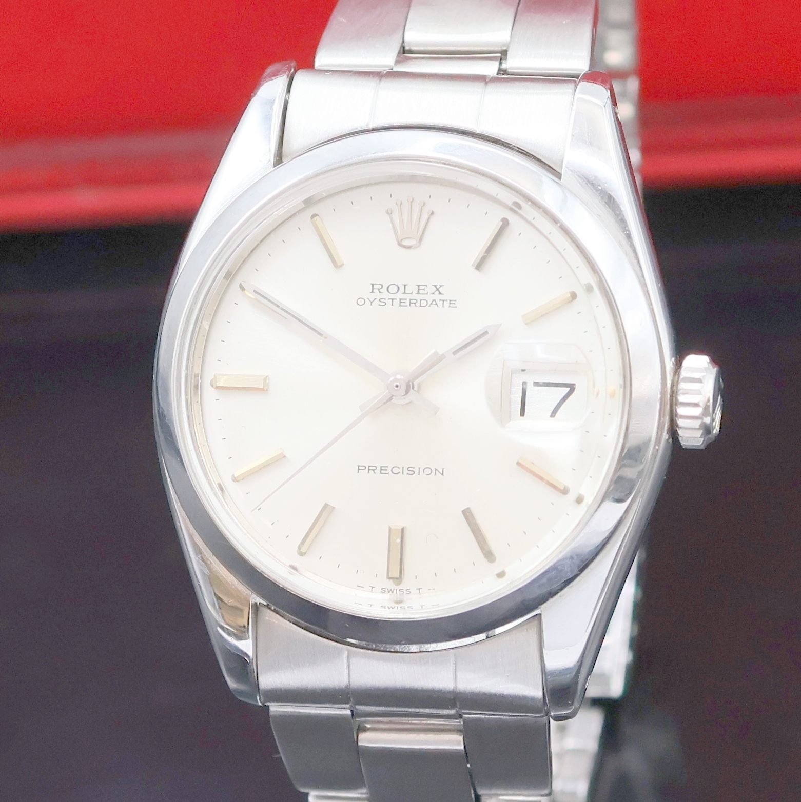 Detail a: ROLEX Oysterdate Precision Referenz 6694 in Stahl/Stahlband, Schweiz um 1974, Handaufzug, verschr. Oystergeh., Oyster- Faltband Ref. 7835 19, Anstoß ...