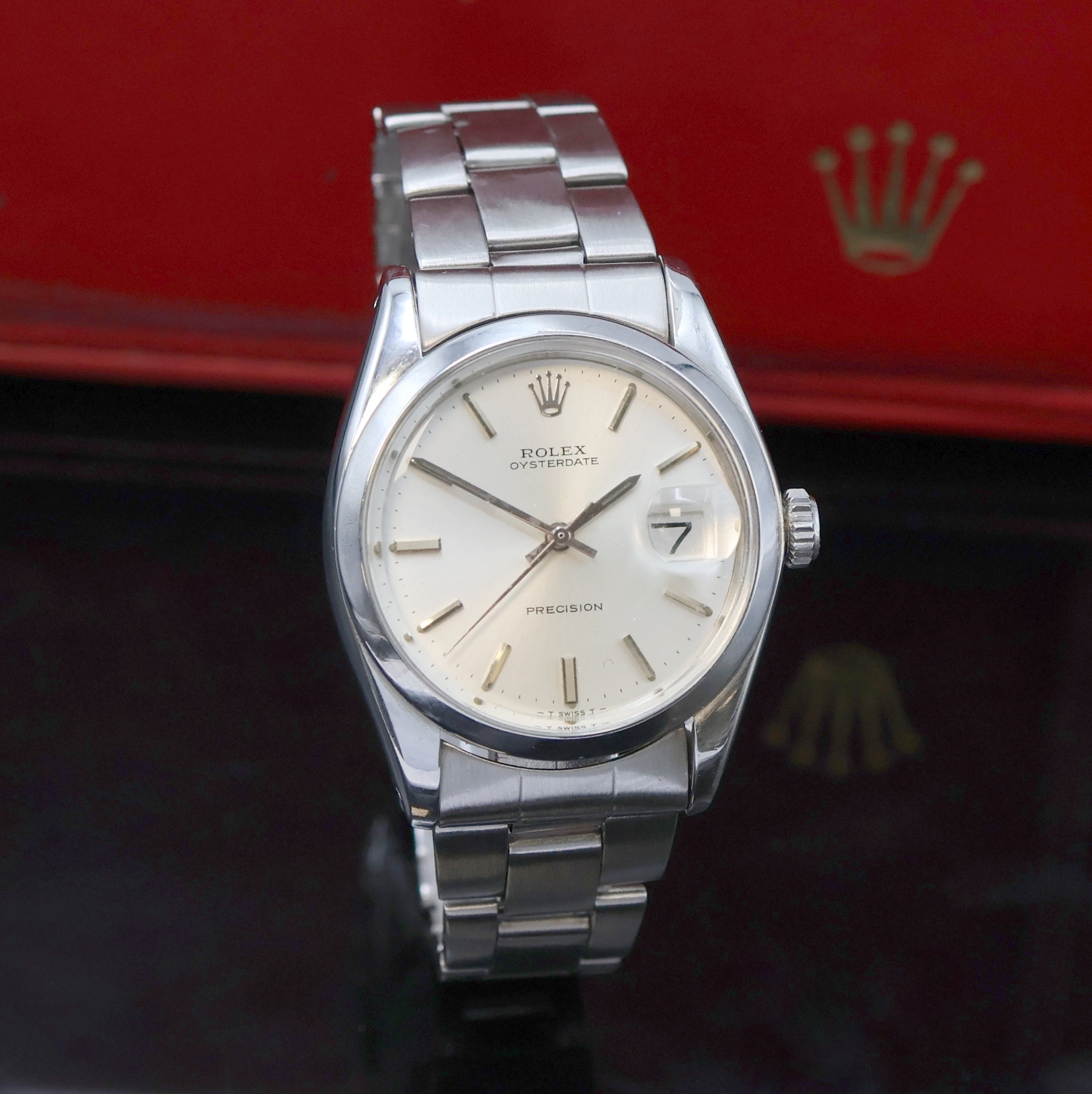 Detail b: ROLEX Oysterdate Precision Referenz 6694 in Stahl/Stahlband, Schweiz um 1974, Handaufzug, verschr. Oystergeh., Oyster- Faltband Ref. 7835 19, Anstoß ...