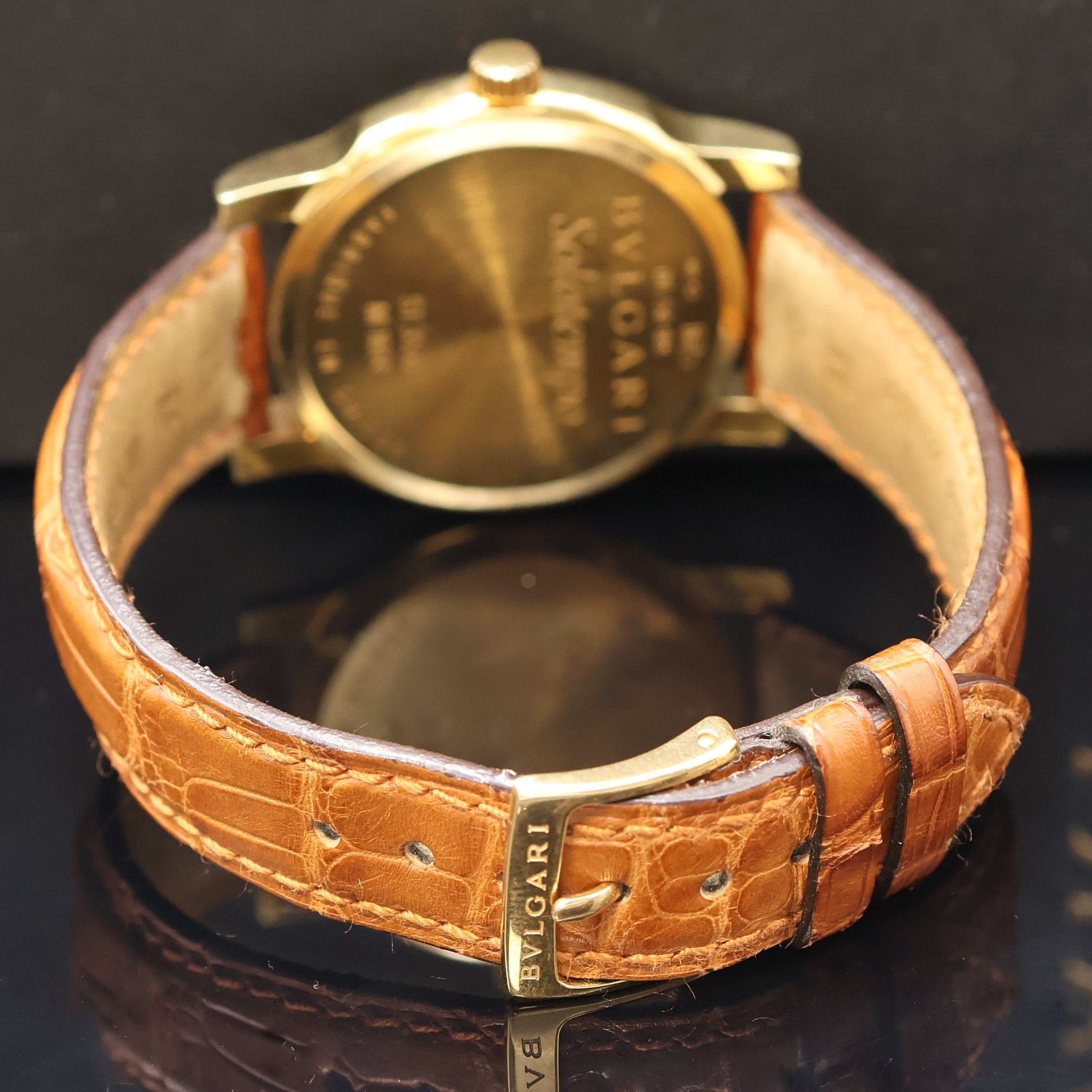 Detail c: BULGARI Solotempo Armbanduhr in GG 750/000 Referenz ST35G, Schweiz um 2010, quarz, 2- tlg. Geh., Boden dell. aufgedr., orig. Lederband m. Stiftschl. ...
