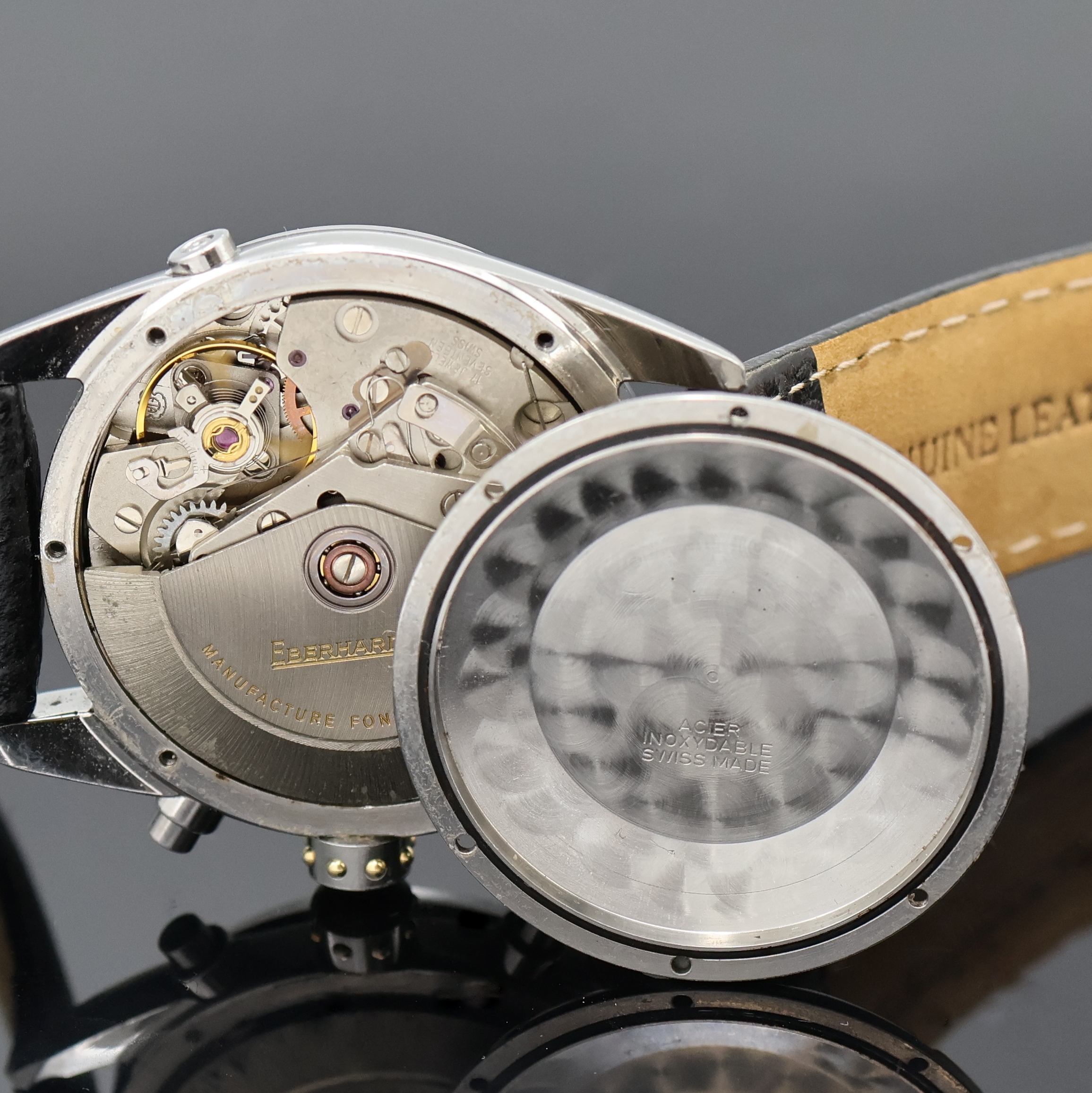 Detail h: EBERHARD & Co Navy Master Armbandchronograph mit Mondphase und Vollkalender in Stahl, Schweiz um 1995, Automatik, 2-tlg. Geh., Boden u. Krone ...