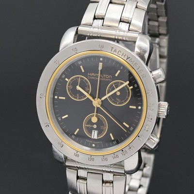 27022922a - HAMILTON Herrenchronograph Referenz 8800 in Stahl, Schweiz um 2000, quarz, 3-tlg. Geh., ...