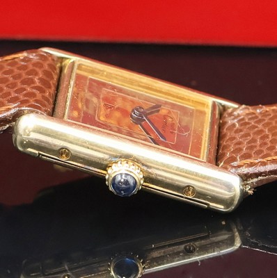 27022931c - CARTIER Tank Vermeil Damenarmbanduhr, Schweiz um 1980, Handaufzug, 2-tlg. Geh. berieb., ...