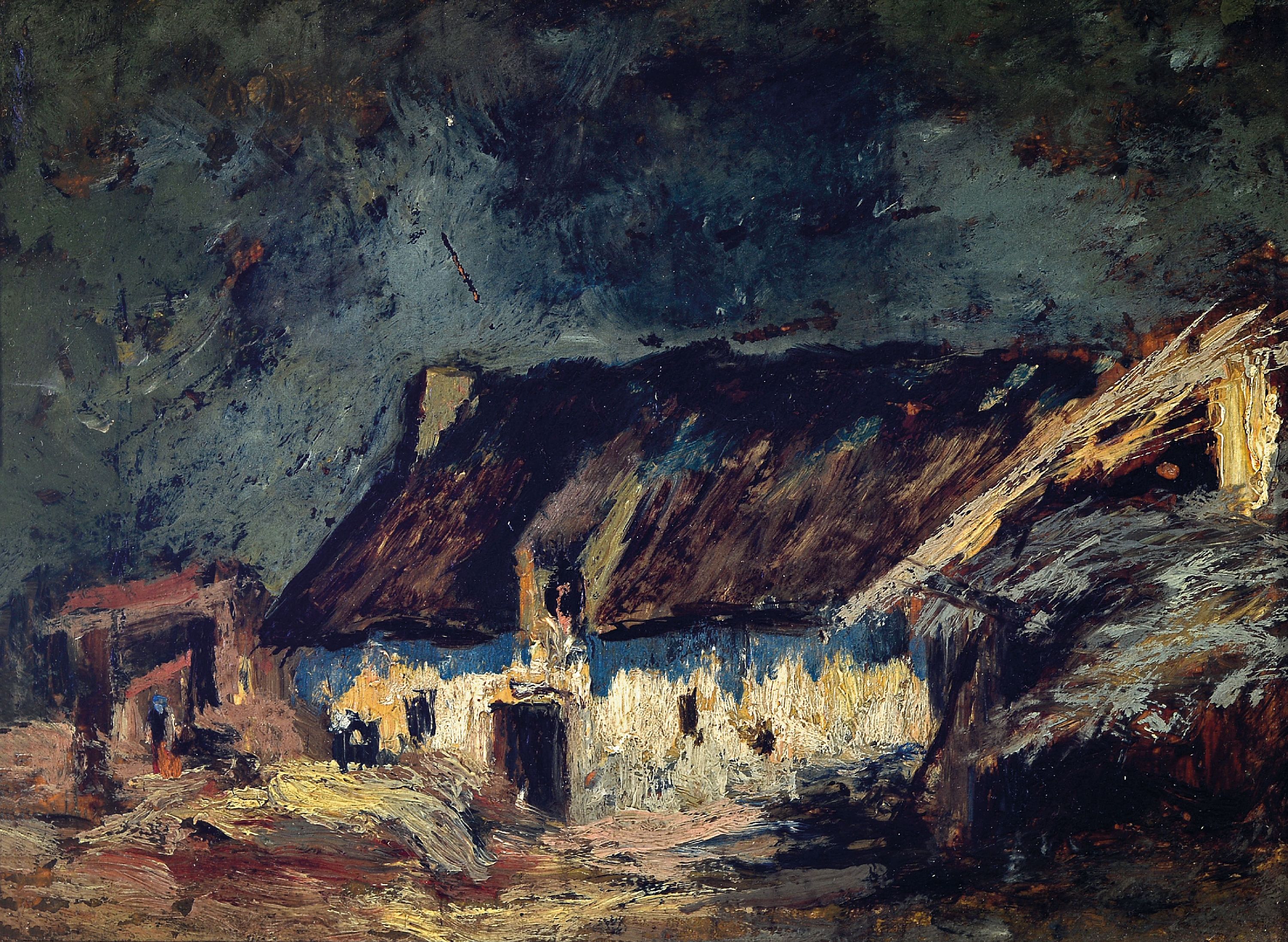 Image 27023046 - Zuschreibung: Jules Dupre, 1811 Nantes-1889 L´Isle-Adam, Dorflandschaft, Bauernhaus vor ...