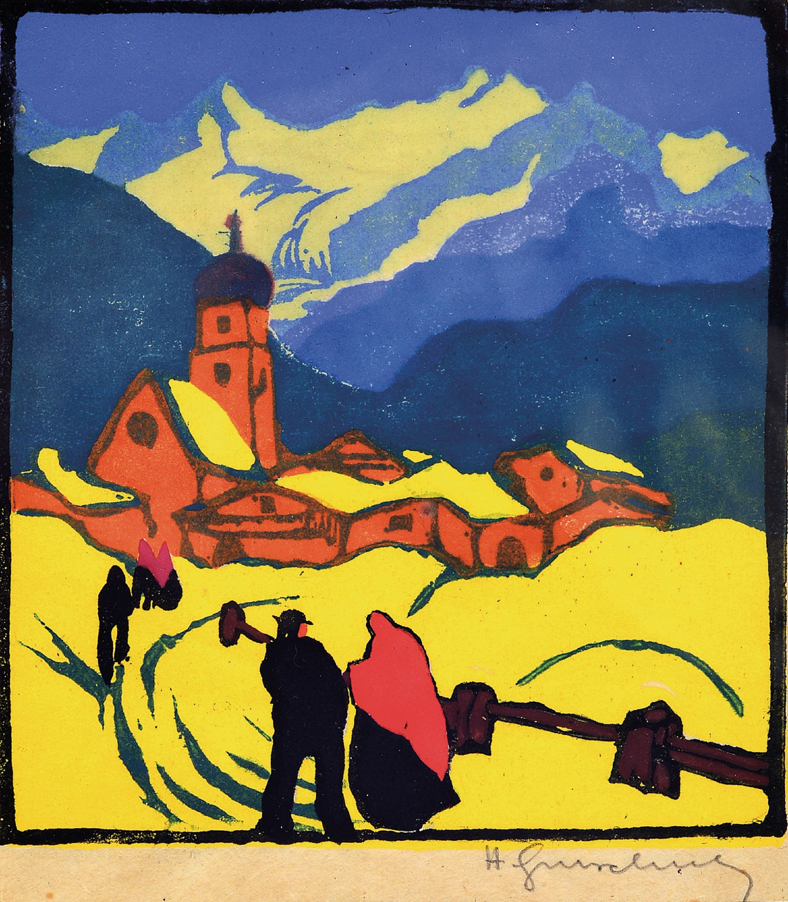 Image 27023047 - Herbert Gurschner, 1901 Innsbruck-1975 London , Farbholzschnitt, ´Wintertag´, ...