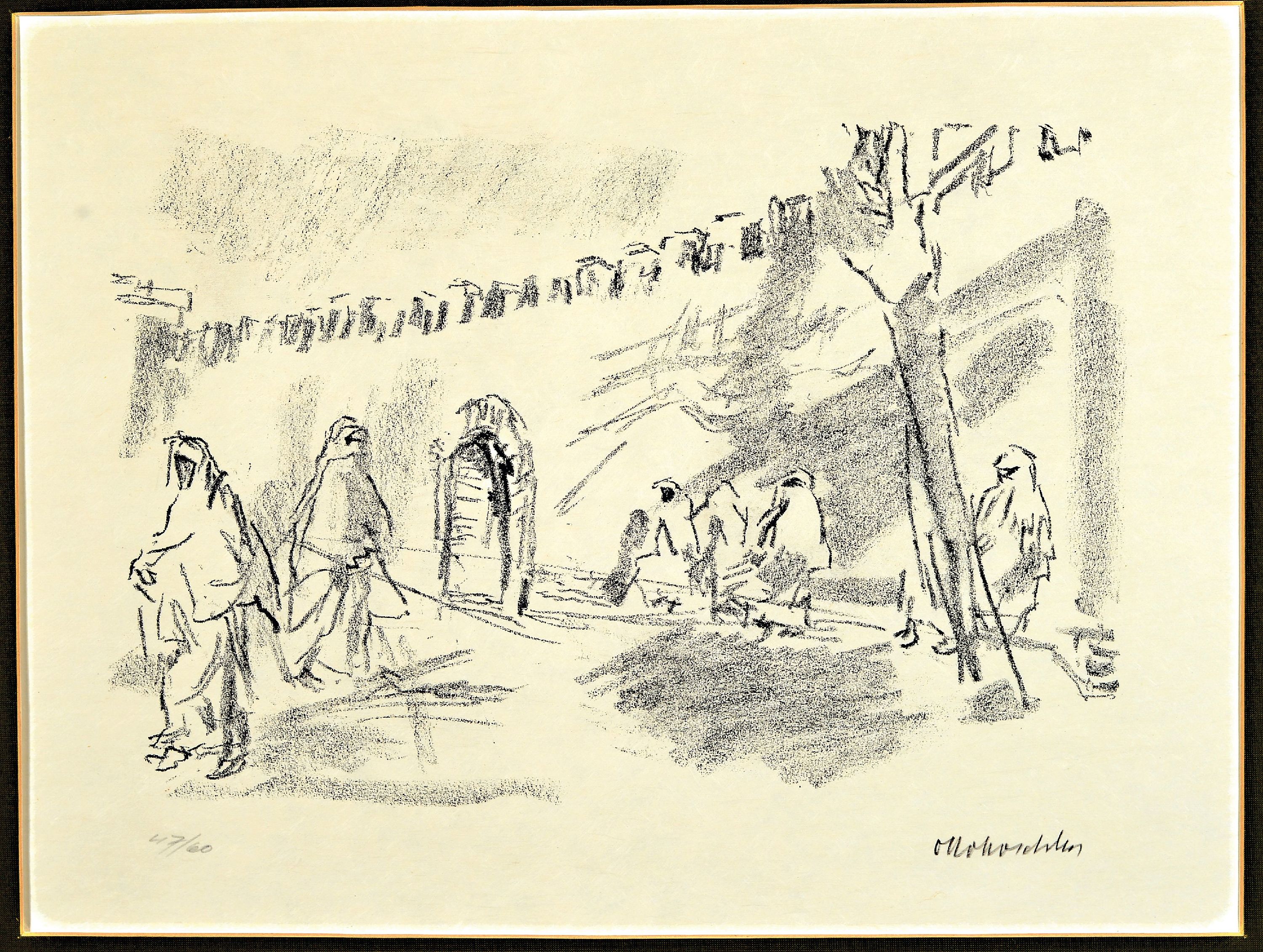 Detail k: Oskar Kokoschka, 1886-1980, "Mogador" Kreidelithographie, Ed. 47/60, rechts unten handsigniert, Blatt ca. 38x56 cm, lose an PP befestigt, ...