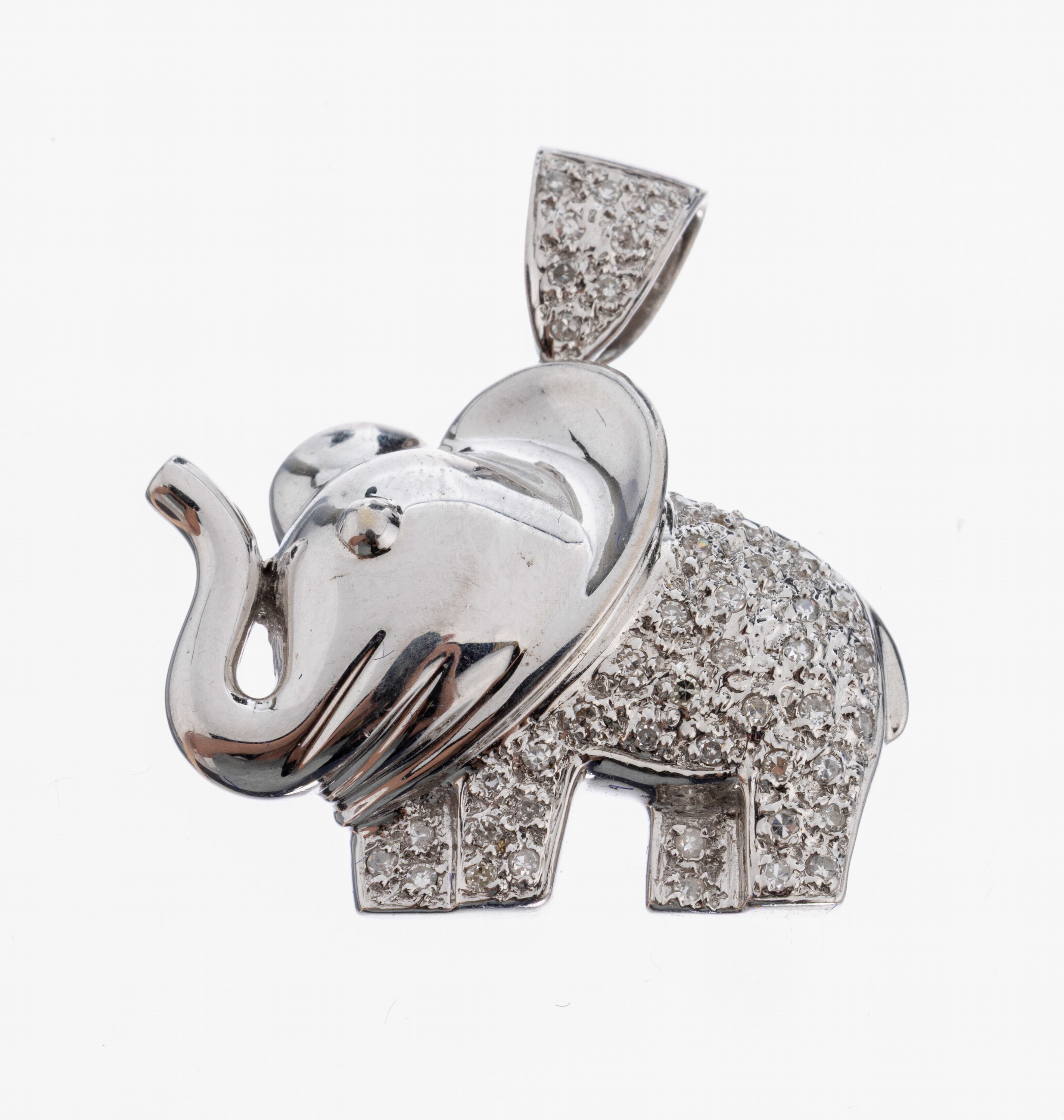 Image 27023052 - 14 kt Gold Diamant-Anhänger, WG 585/000, Darstellung eines Elefanten, 45 8/8-Diamanten ...