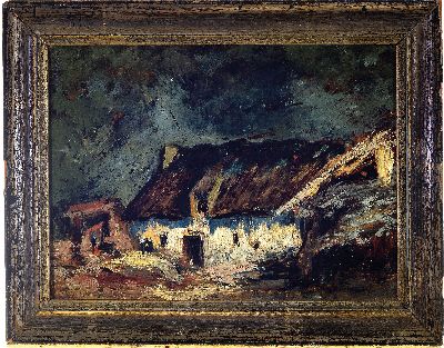 27023046k - Zuschreibung: Jules Dupre, 1811 Nantes-1889 L´Isle-Adam, Dorflandschaft, Bauernhaus vor ...