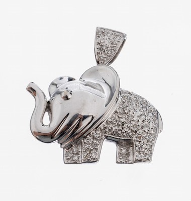 Image 14 kt Gold Diamant-Anhänger, WG 585/000, Darstellung eines Elefanten, 45 8/8-Diamanten ...