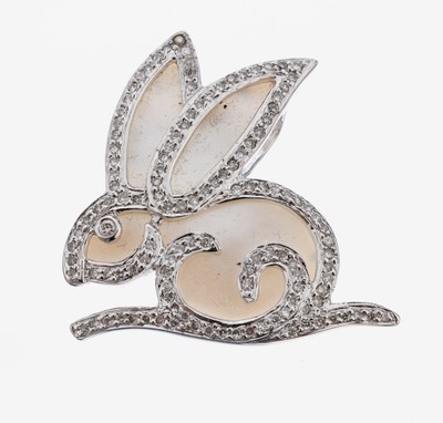 Image 18 kt Gold Perlmutt-Brillant-Anhänger, WG 750/000, Darstellung eines Hasen, ...