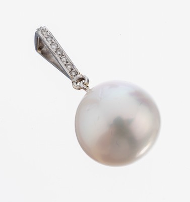 Image 18 kt Gold Perl-Brillant-Anhänger, WG 750/000, bewegl. abgehängte Südseezuchtperle, ...