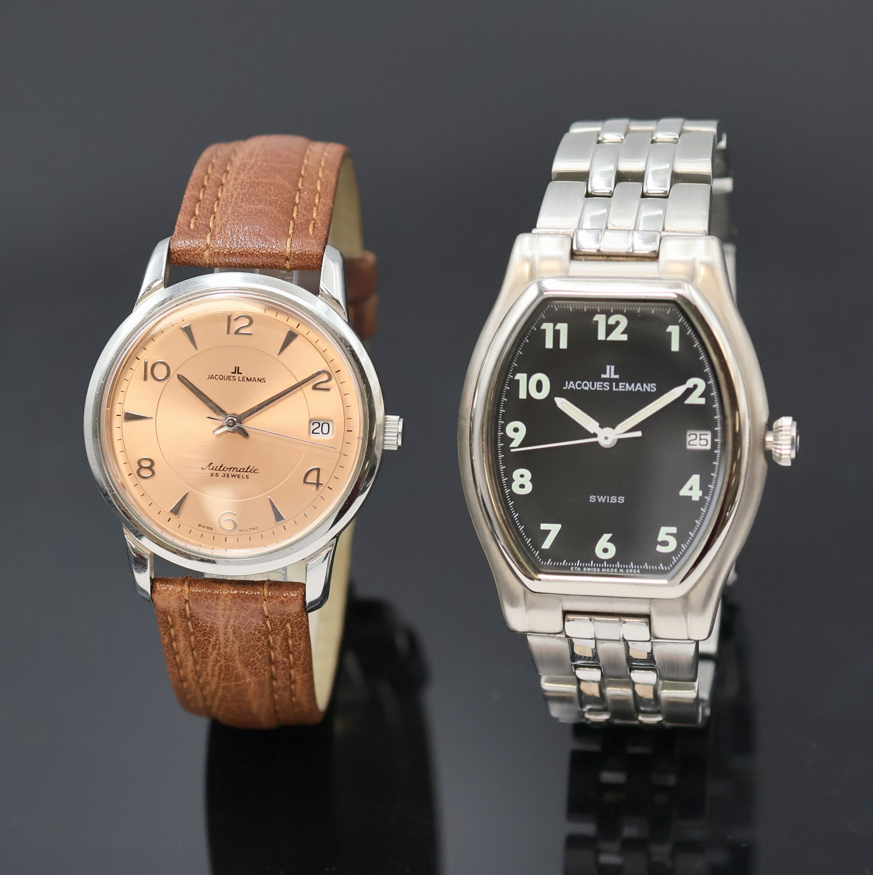 Image 27023209 - JACQUES LEMANS 2 Armbanduhren in Stahl, Schweiz um 2000, Automatik, 1x beids. vergl., ...