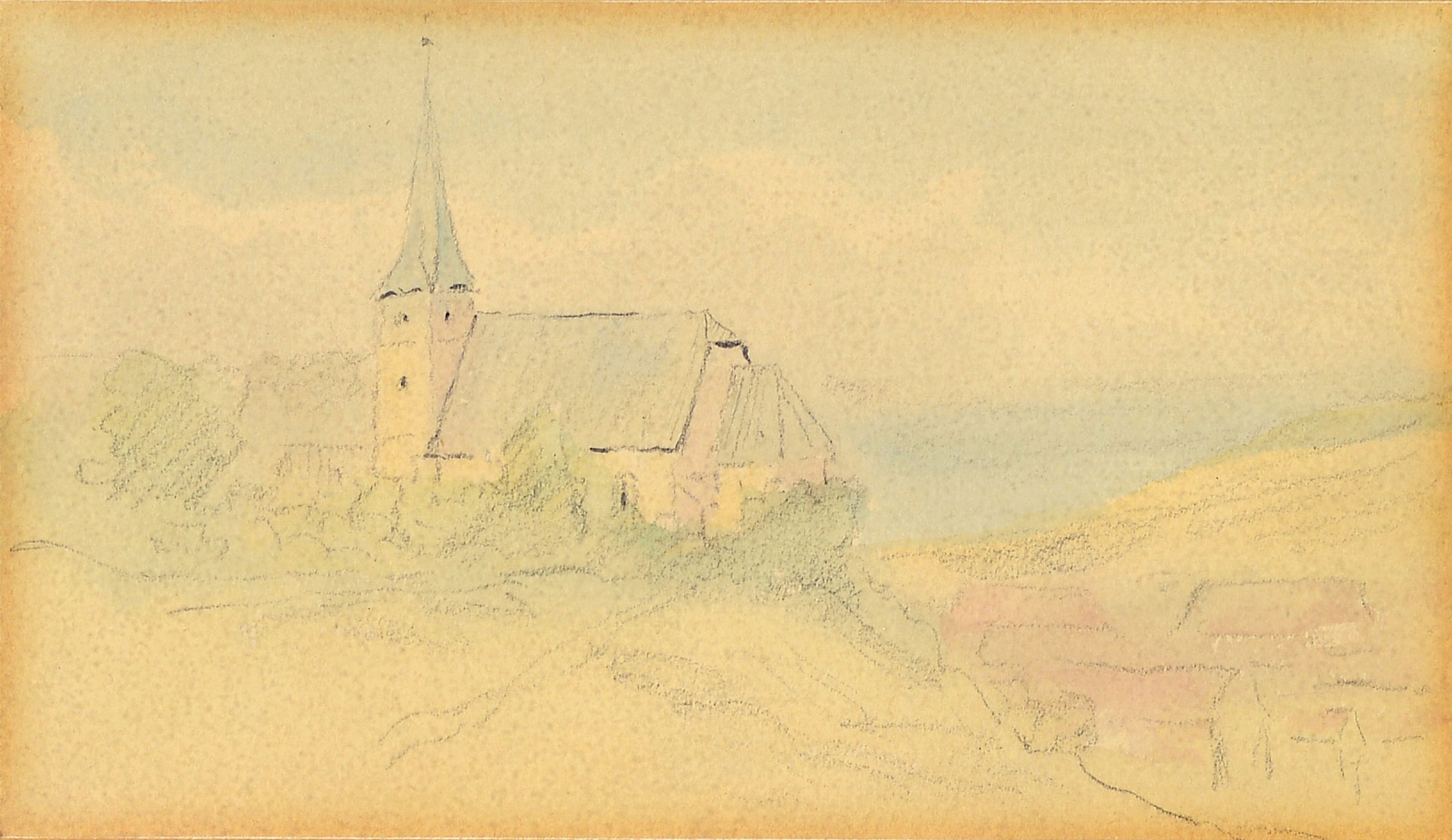 Detail a: Friedrich Philipp "Fritz" Schmöle, 1844-1924 Frankfurt a.M., Maler der Kronberger Malerkolonie, 2 aquarellierte Zeichnungen: Ansicht ...