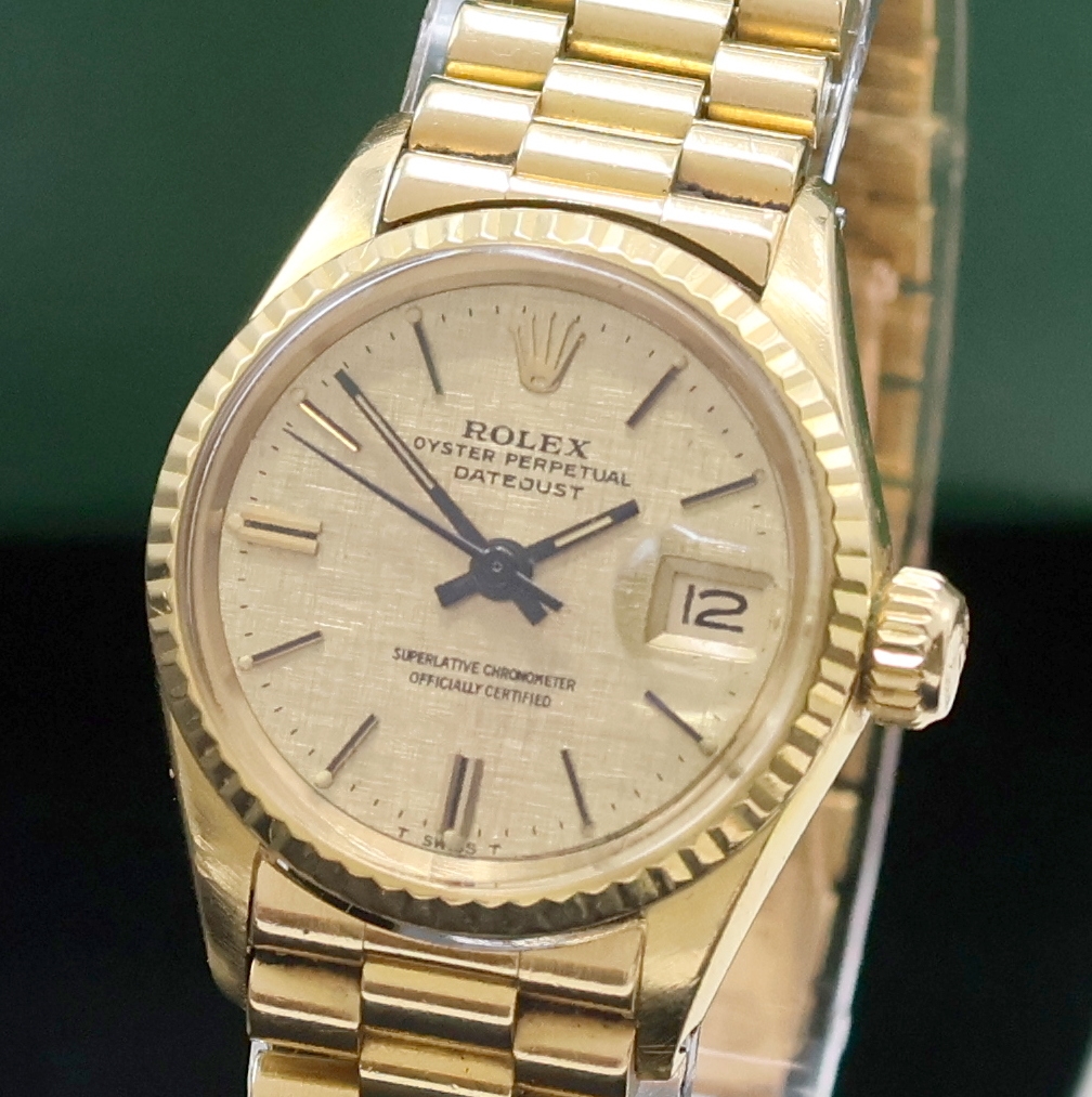 Detail a: ROLEX Oyster Perpetual Datejust Damenarmbanduhr in GG 750/000 Referenz 6517, Schweiz lt. beil. Garantie verk. 08/1971, Automatik, Chronometer der ...