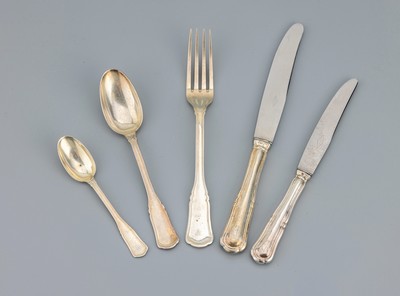 Image 42-piece table service, 800 silver, comprised of: 6 dinner knives, 6 dinner forks, 6 ...