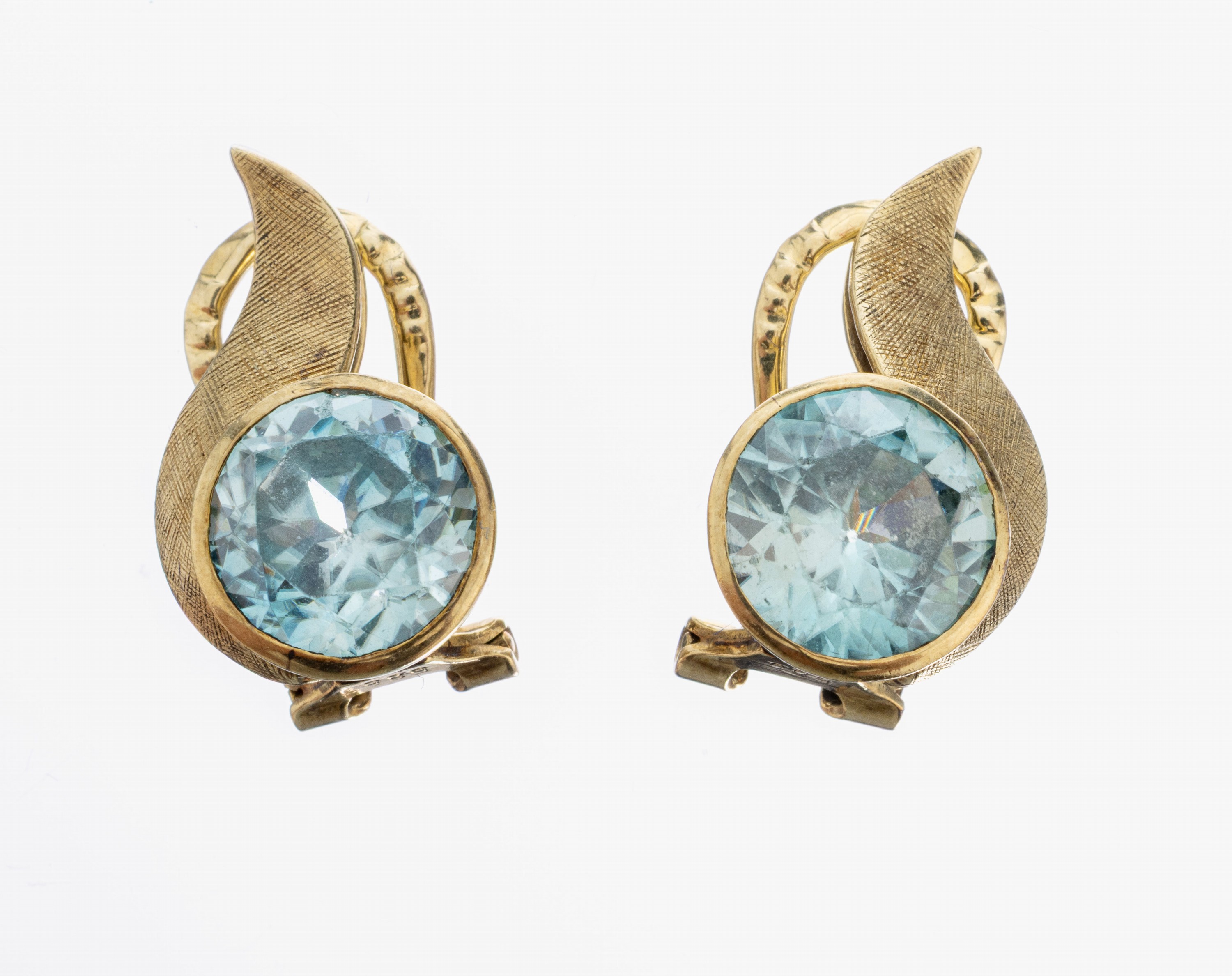 Image 27023431 - Paar 14 kt Gold Zirkon-Ohrclips, GG 585/000, Oberfläche part. strukt., abstrakt ...