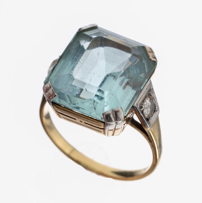 Image 14 kt Gold Aquamarin-Diamant-Ring, GG/WG 585/000, Aquamarin im Treppenschliff ca. 5.0 ...