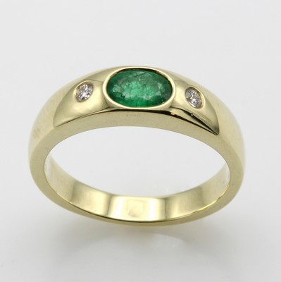 27023459a - Ring mit Smaragd und Brillanten, GG 585/000,2 Brill. zus. ca. 0.03 ct Weiß/si, ovaler ...