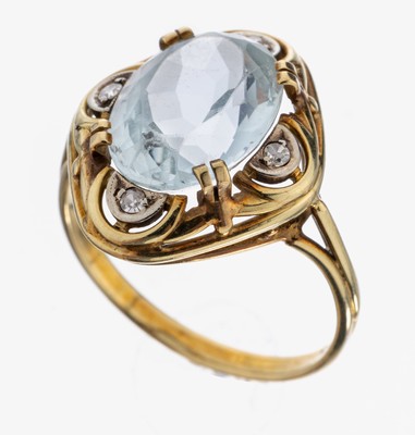 Image 14 kt Gold Aquamarin-Diamant-Ring, GG 585/000, mittig ovalfacett. Aquamarin ca. 3.20 ...