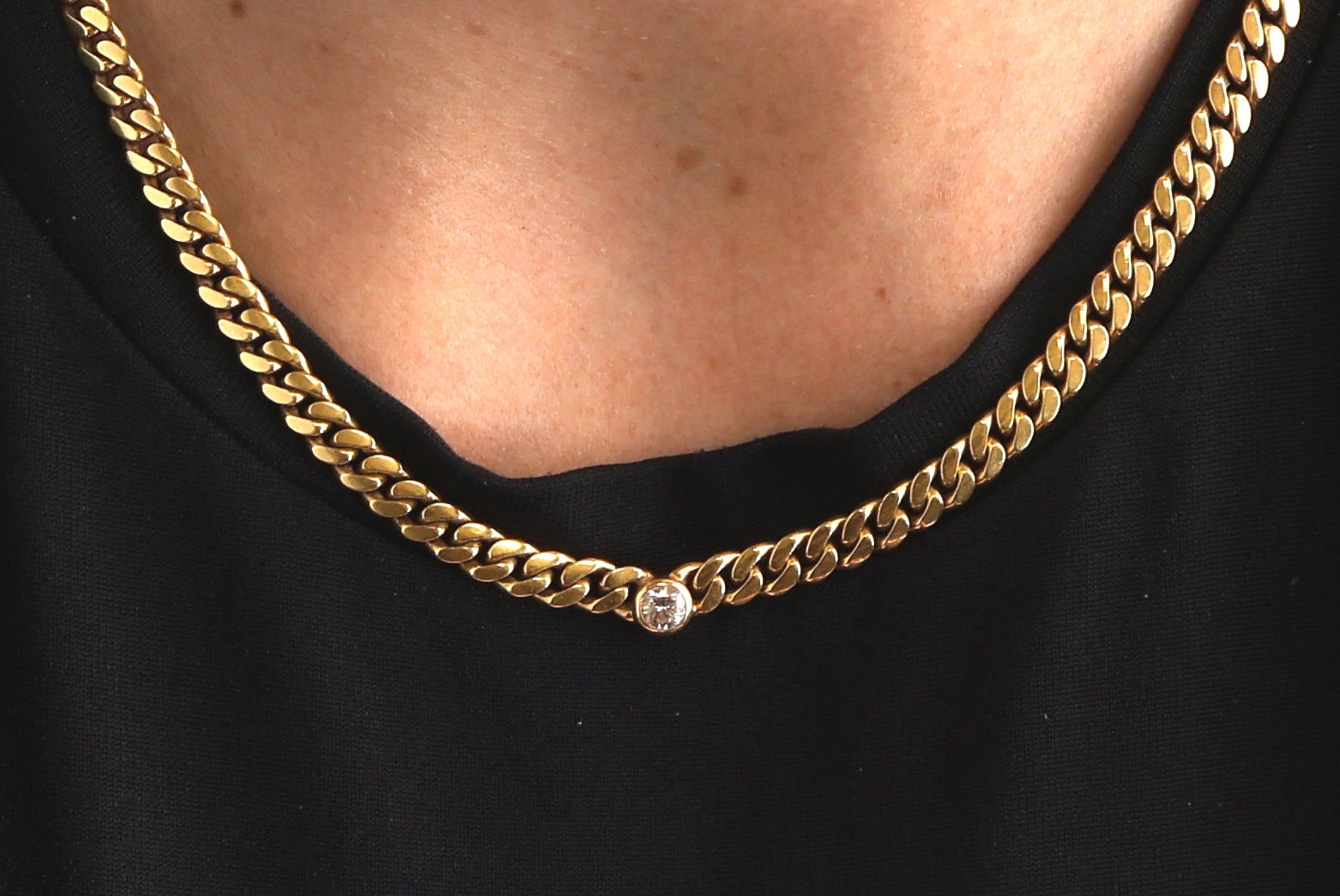 Detail f: 18 kt Gold Brillant-Collier, GG 750/000, Brillant ca. 0.15 ct Weiß/si, L. ca. 42 cm, Kastenschloss mit 2 Sicherheitsachten, ca. 34.5 g