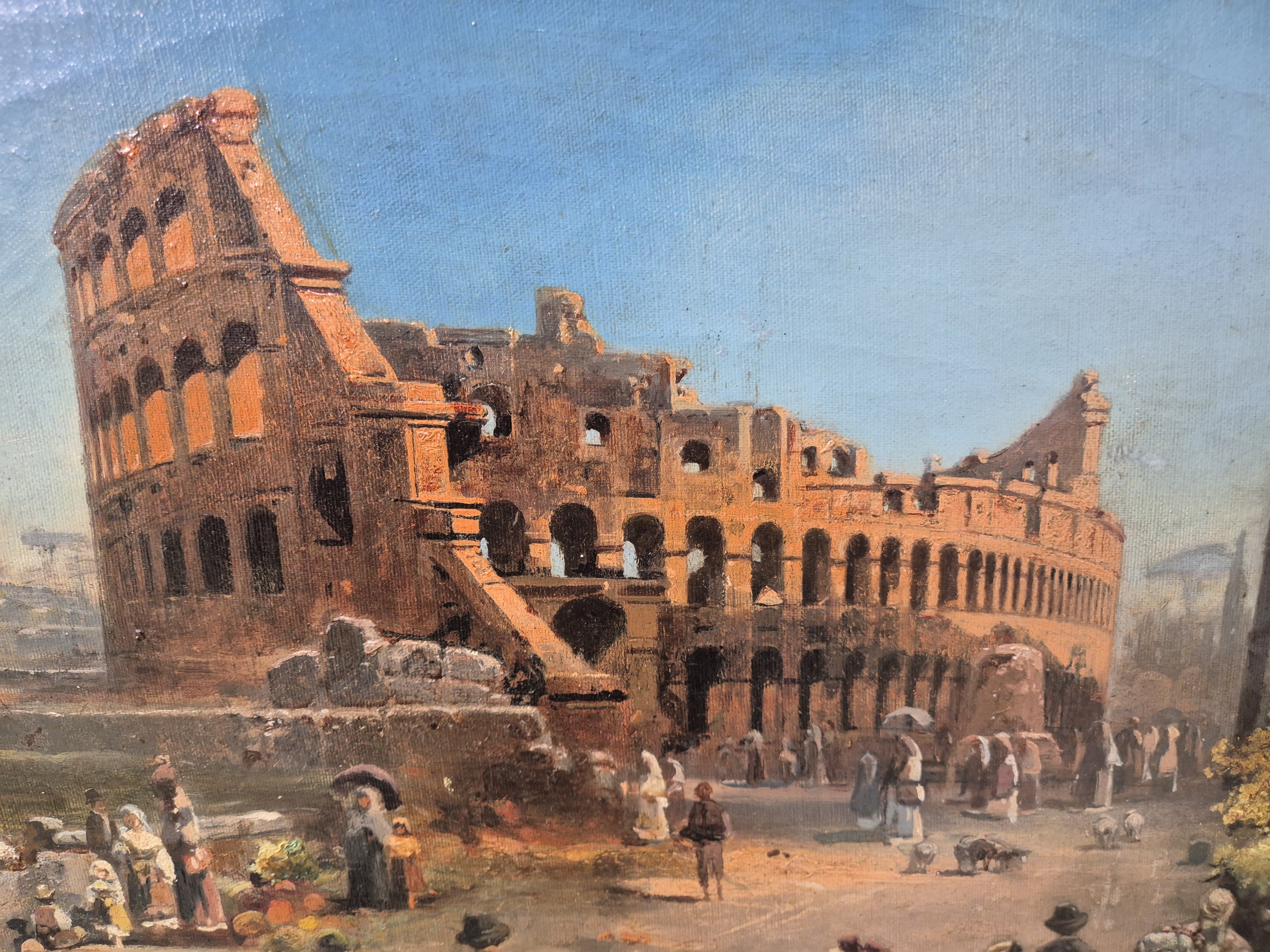 Detail b: Robert Alott, 1850 Graz-1910 Wien, römische Stadtlandschaft, Blick auf das abendlich glühende Kolosseum, im Hintergrund der stilisierte Titusbogen, ...
