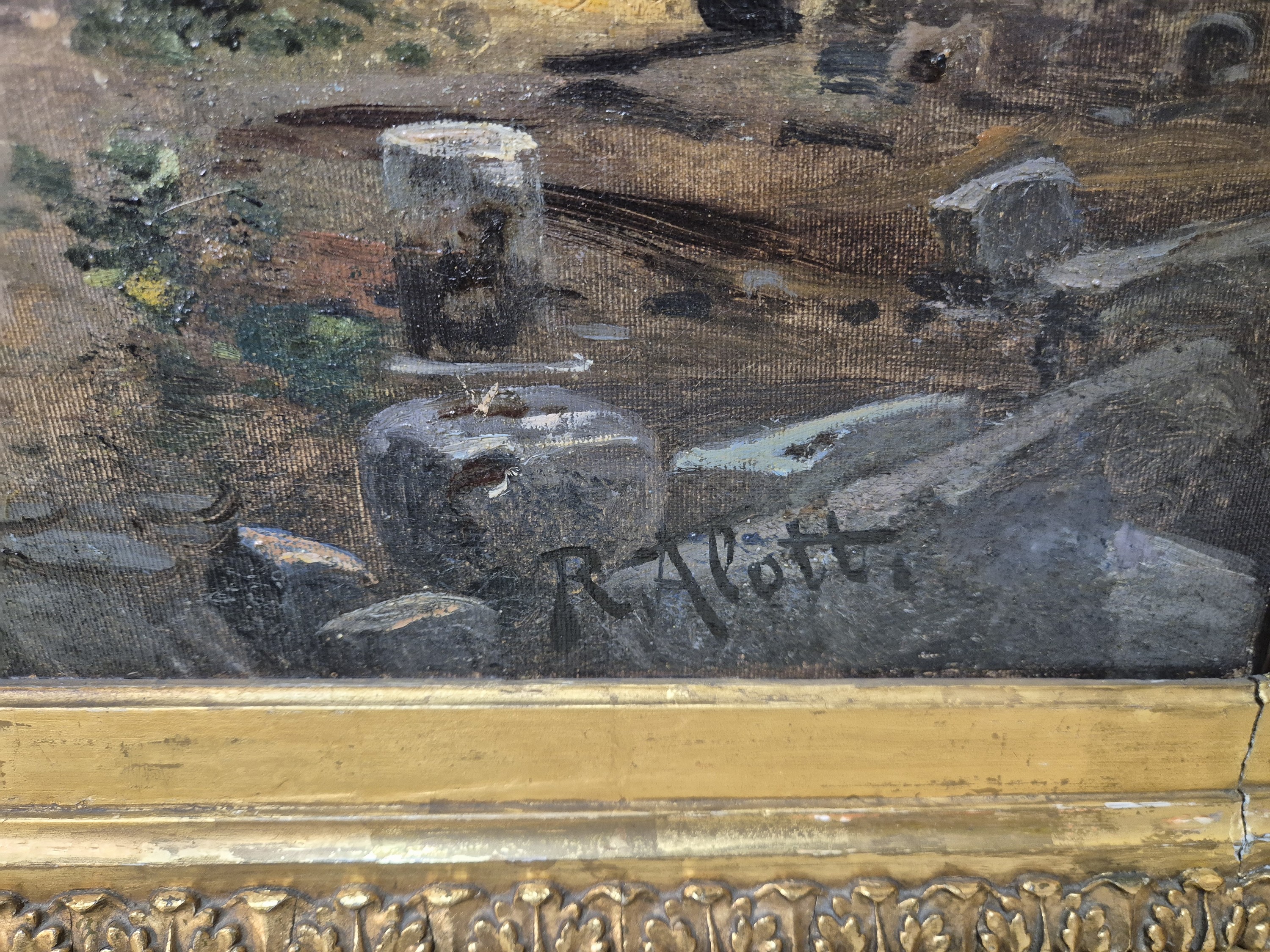 Detail c: Robert Alott, 1850 Graz-1910 Wien, römische Stadtlandschaft, Blick auf das abendlich glühende Kolosseum, im Hintergrund der stilisierte Titusbogen, ...