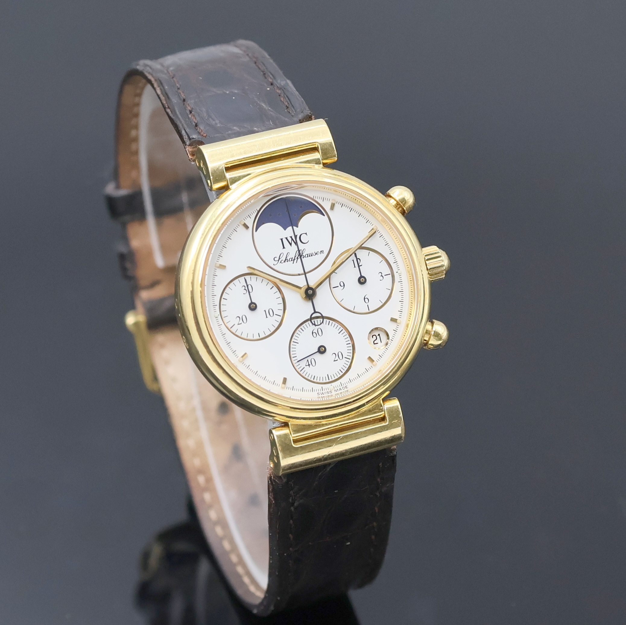 Detail b: IWC Da Vinci Damenarmbanduhr in GG 750/000 Referenz 3736 mit Chronograph und Mondphase, Schweiz um 2000, quarz, 2-teil. Gehäuse, Boden aufgedr., ...