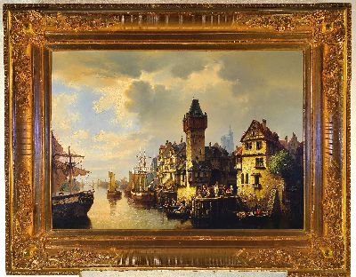 27023732k - Hermann Meyerheim, 1828 Danzig-1903 Berlin, Hafenansicht wohl von Rotterdam, bewegte ...