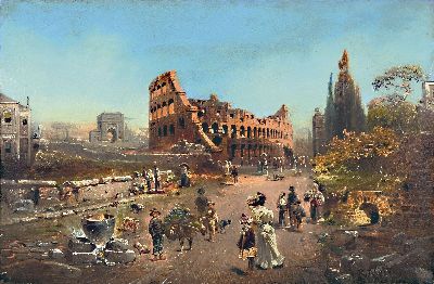 Image Robert Alott, 1850 Graz-1910 Wien, römische Stadtlandschaft, Blick auf das abendlich ...