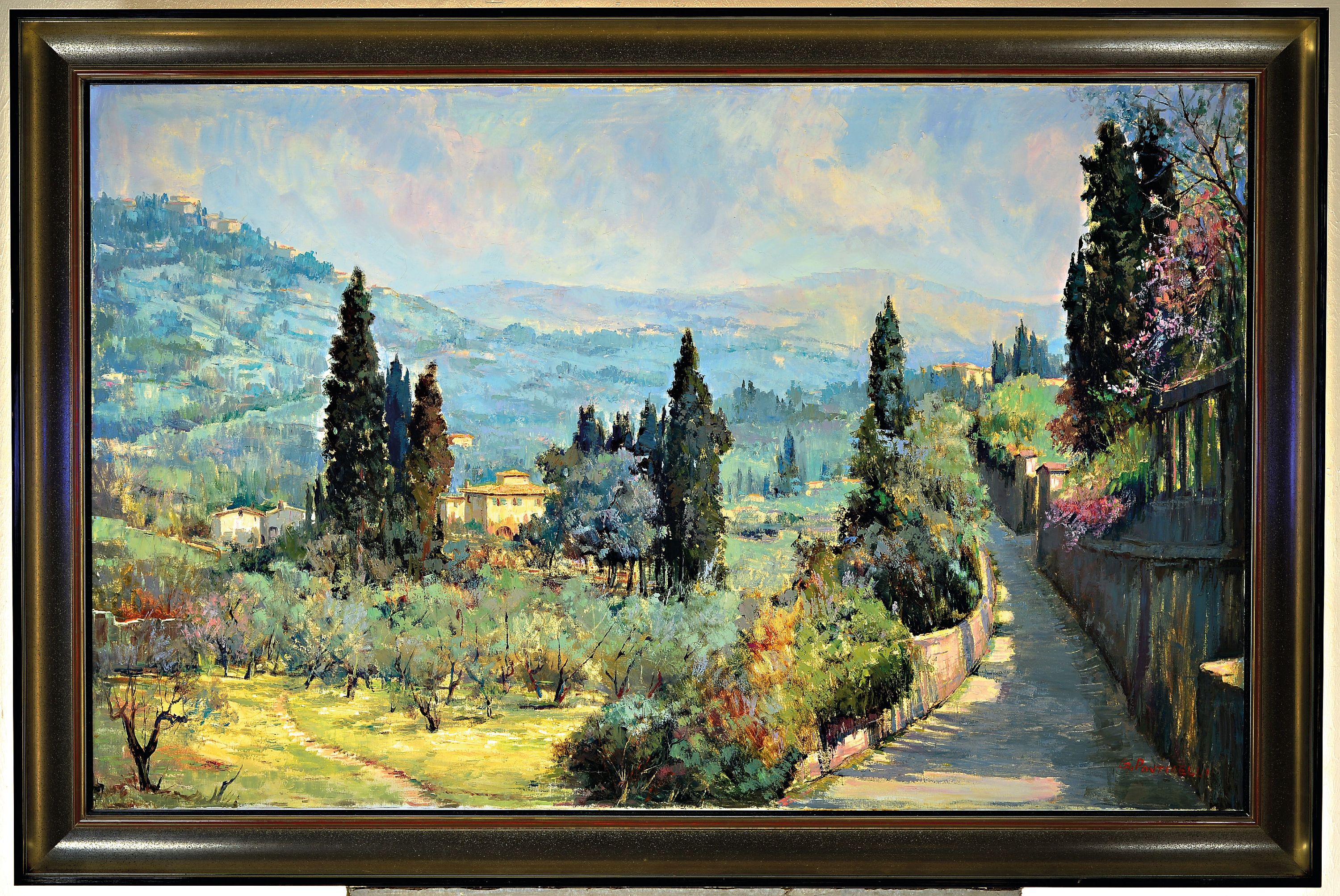 Detail k: Gracco Ponticelli, 1908-1980, "Campagna Toscana - S. Domenico", rechts unten signiert, Öl/Lwd, 86x135 cm, Rahmen 100x150 cm