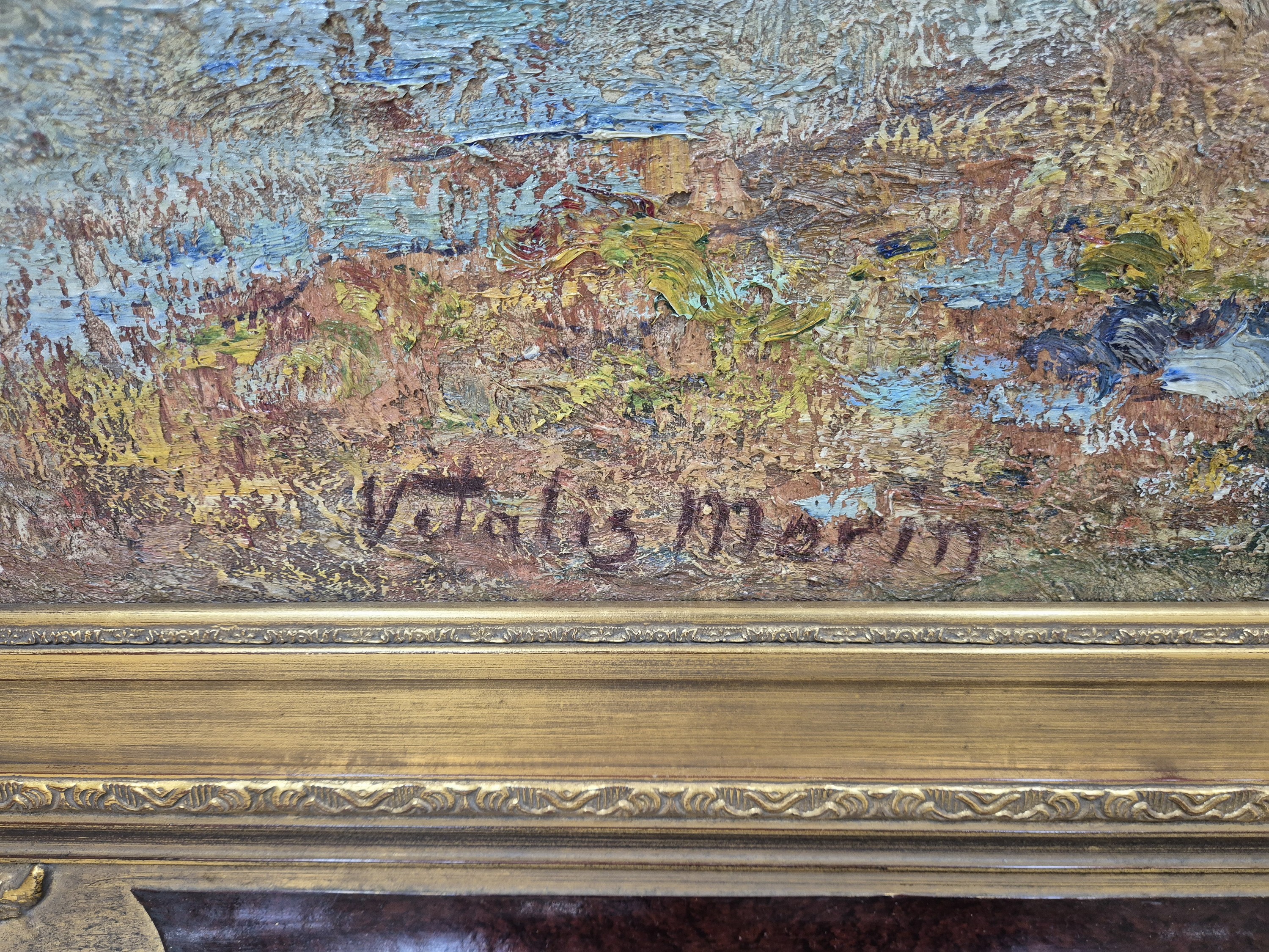 Detail b: Vitalis Morin, 1867-1936, französischer Künstler, Küstenlandschaft in der Bretagne mit Wäscherinnen am Ufer, links unten signiert, Öl/Lwd, ...