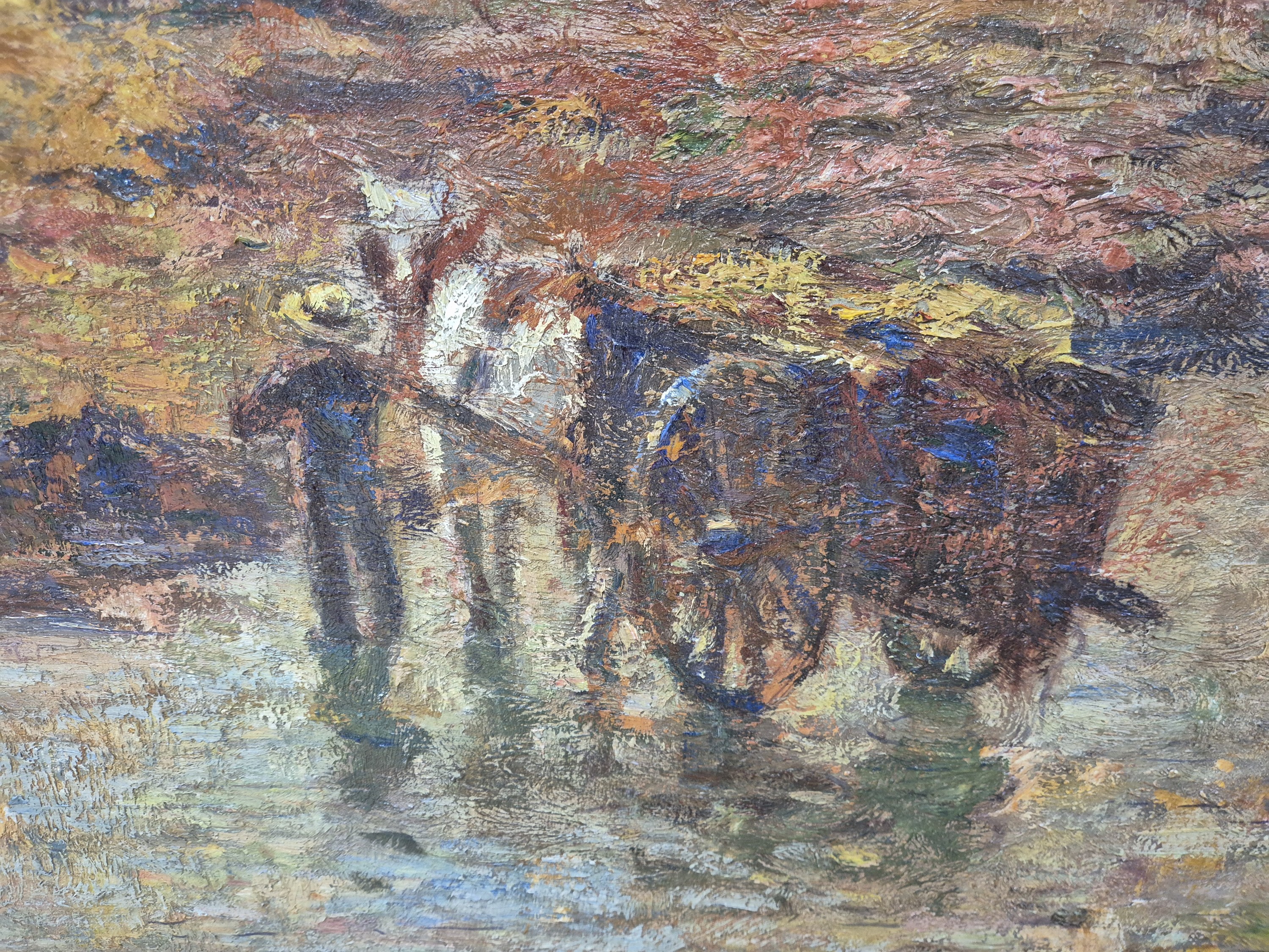 Detail c: Vitalis Morin, 1867-1936, französischer Künstler, Küstenlandschaft in der Bretagne mit Wäscherinnen am Ufer, links unten signiert, Öl/Lwd, ...