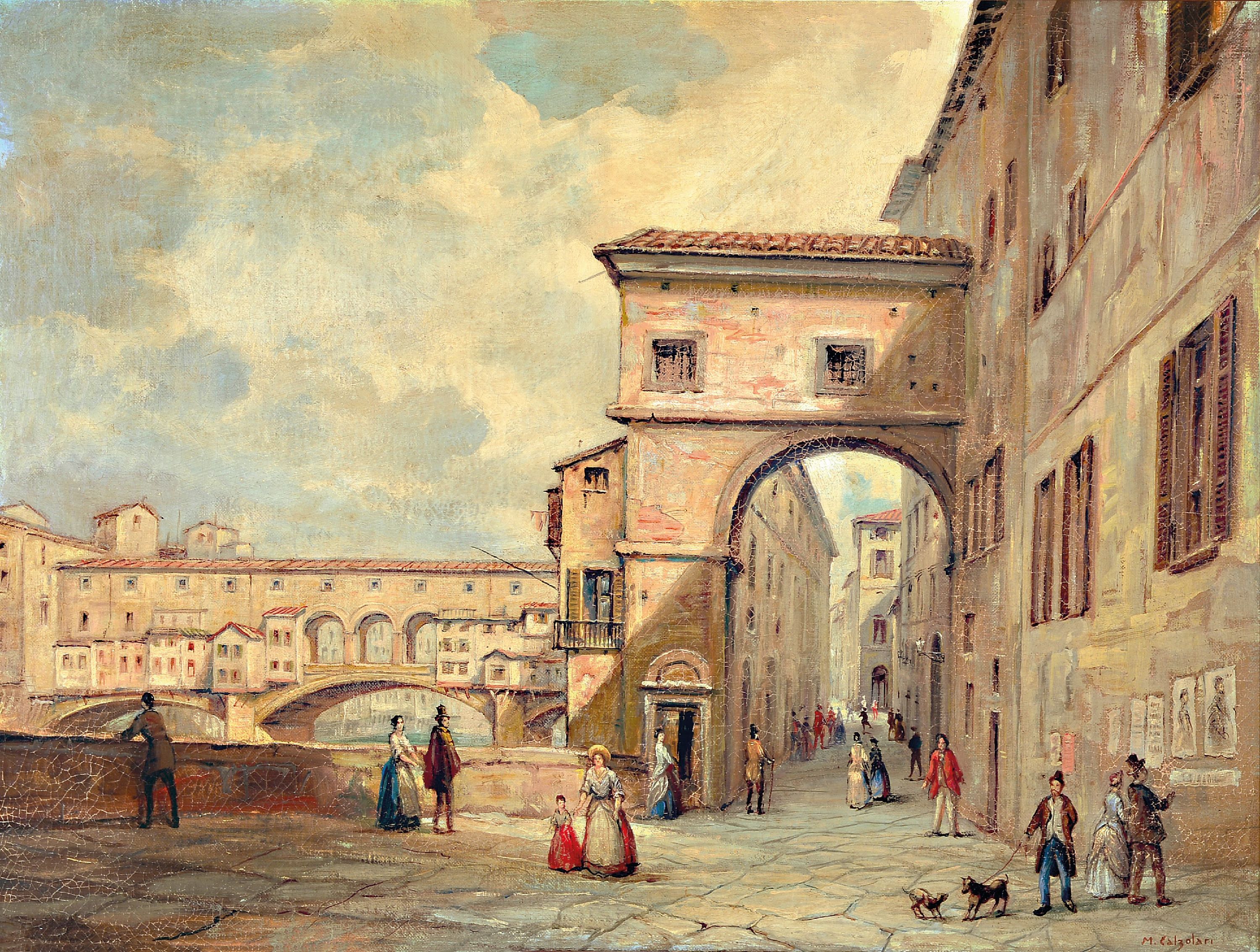 Image 27023917 - Matilda Calzolari, ital. Künstlerin des 19.Jh., Straßenszene aus Florenz, Blick auf ...