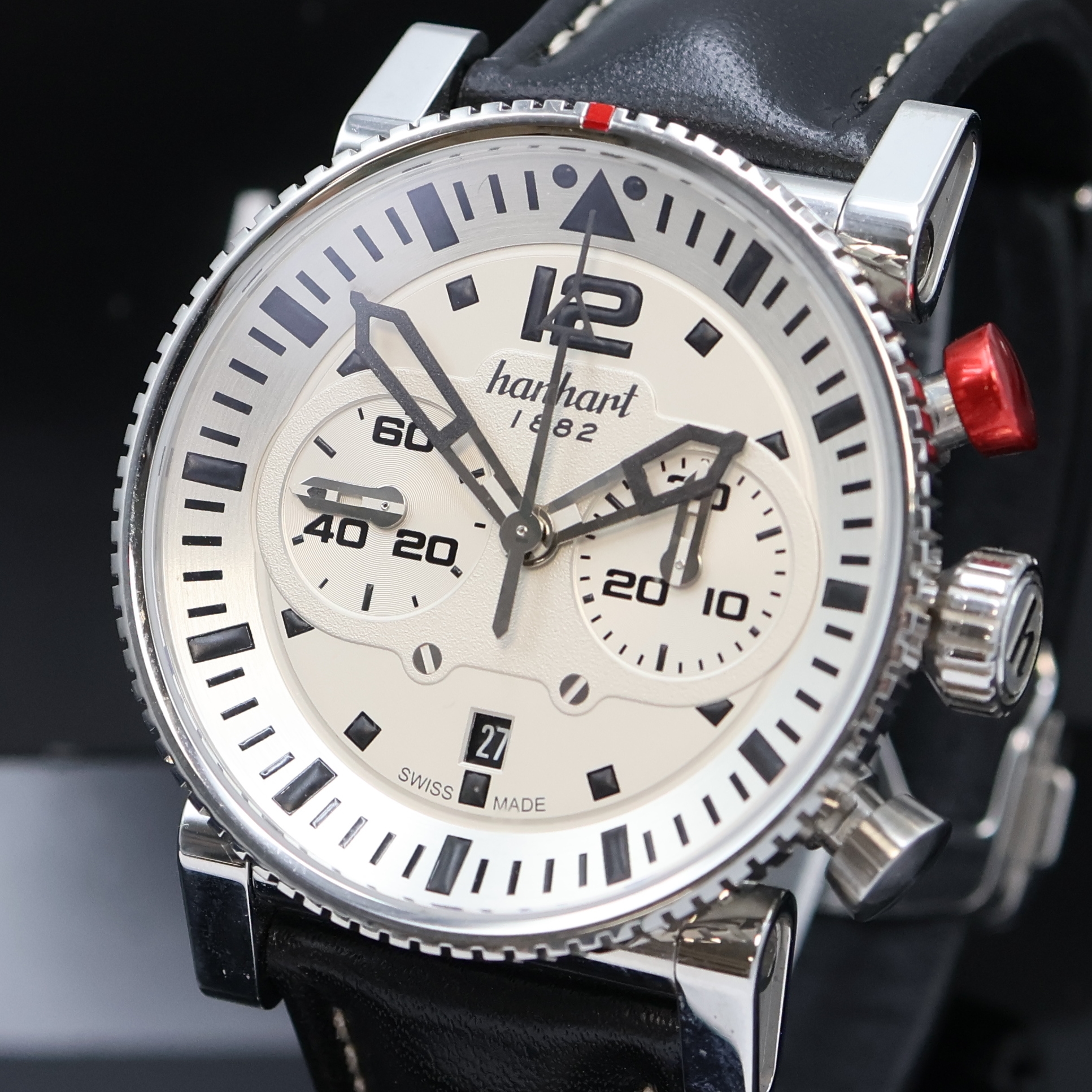 Detail a: HANHART Primus Armbandchronograph Referenz HPP09.2, Schweiz verk. lt. beil. Garantie 11/2009, Automatik, beids. vergl. Edelstahlgeh., Boden 7-fach ...