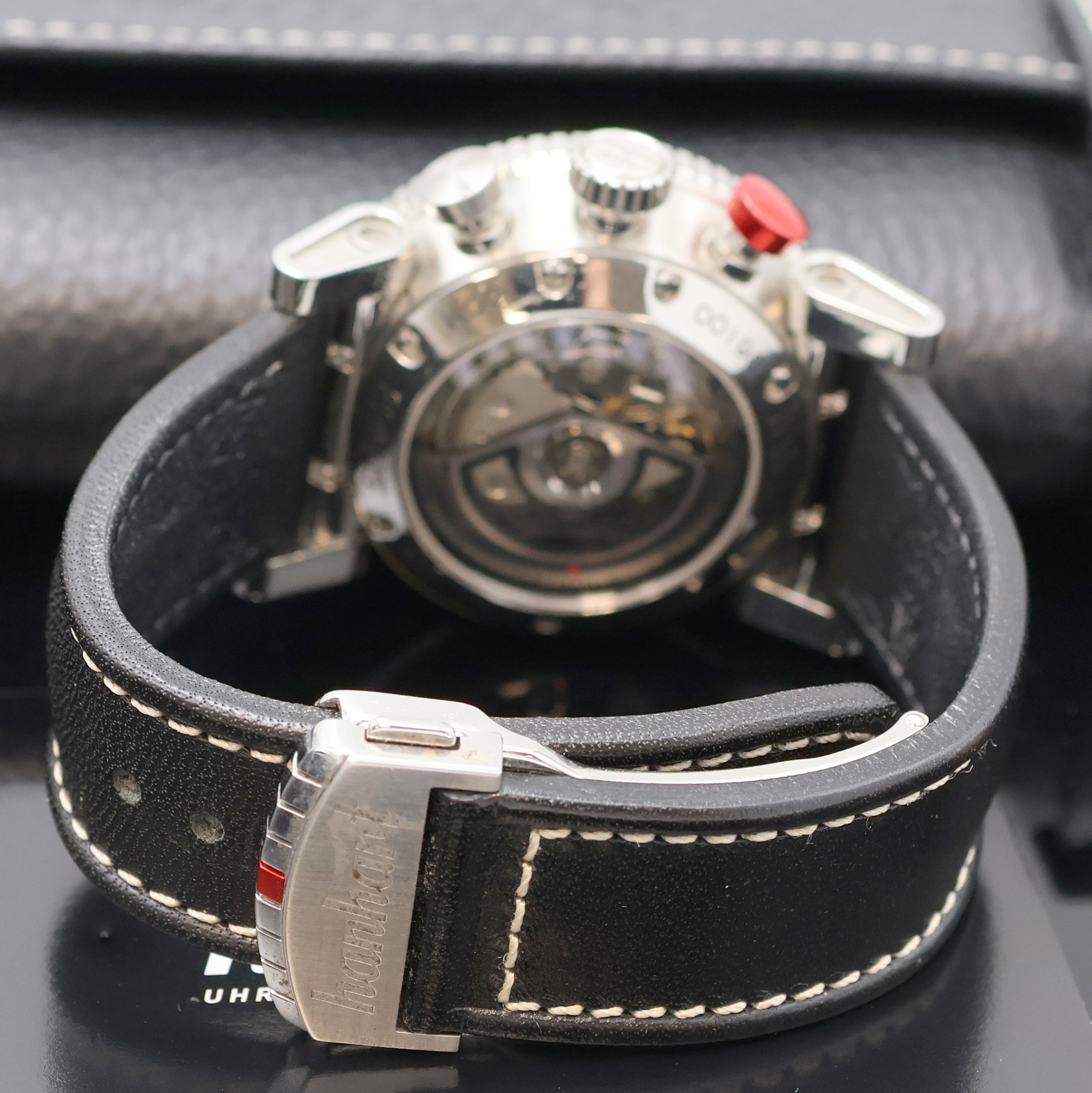 Detail c: HANHART Primus Armbandchronograph Referenz HPP09.2, Schweiz verk. lt. beil. Garantie 11/2009, Automatik, beids. vergl. Edelstahlgeh., Boden 7-fach ...