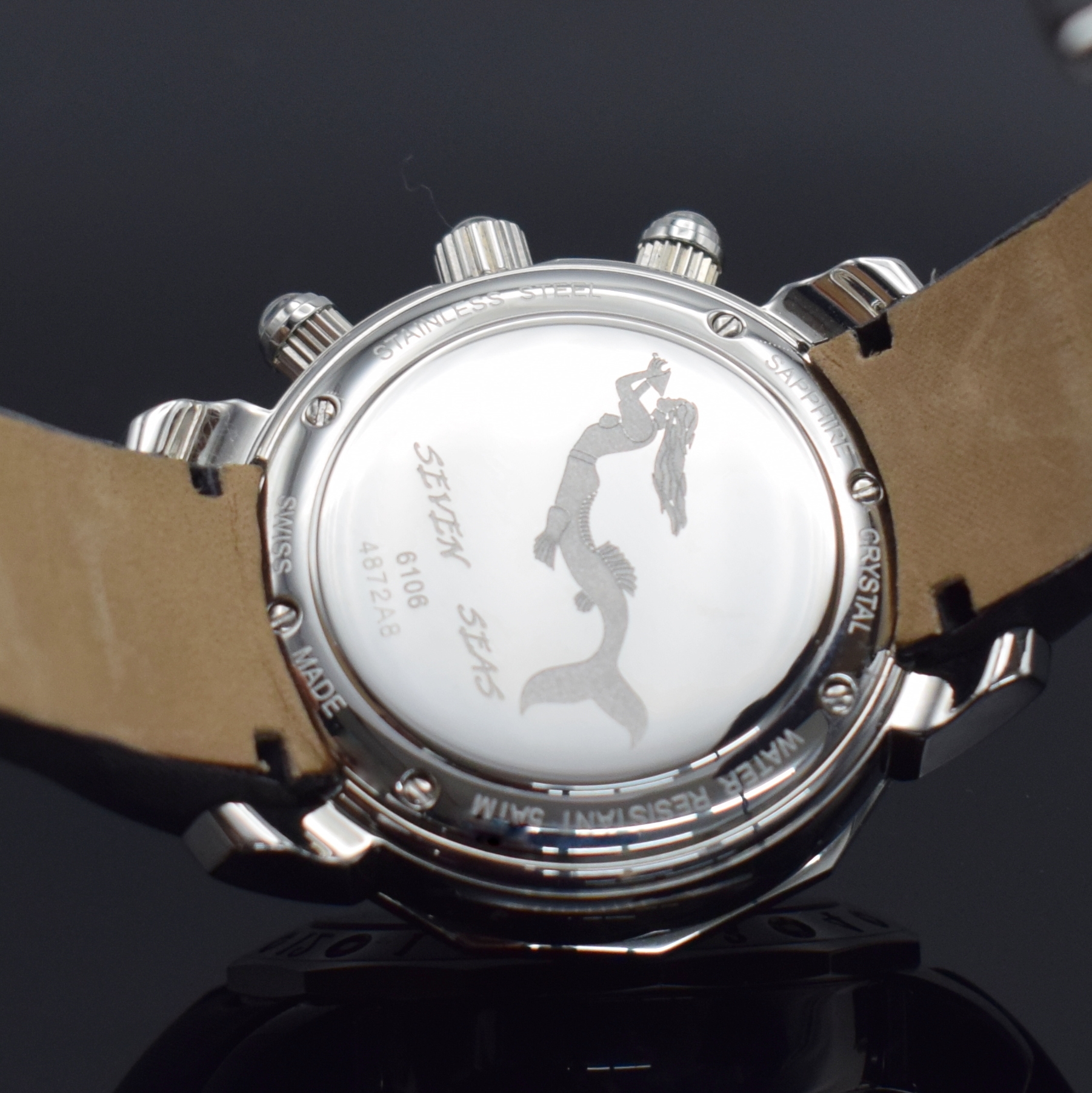 Detail i: CIMIER 3 Damenchronographen aus der Serie Seven Seas in Edelstahl Referenz 6106, Schweiz um 2010, quarz, massives Geh., Boden 6-fach verschr., ...