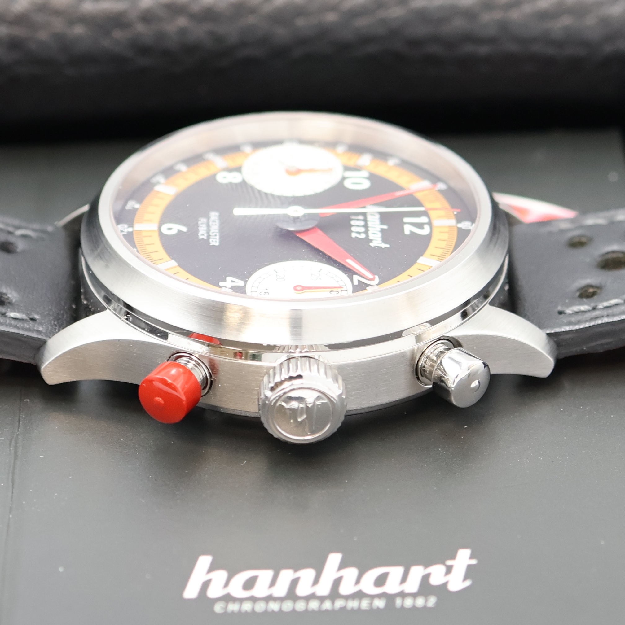 Detail d: HANHART Pioneer Racemaster GTF Flyback Herrenchronograph Referenz 738.630, Deutschland verk. lt. beil. Pap. 04/2015, Automatik, Edelstahlgeh. inkl. ...
