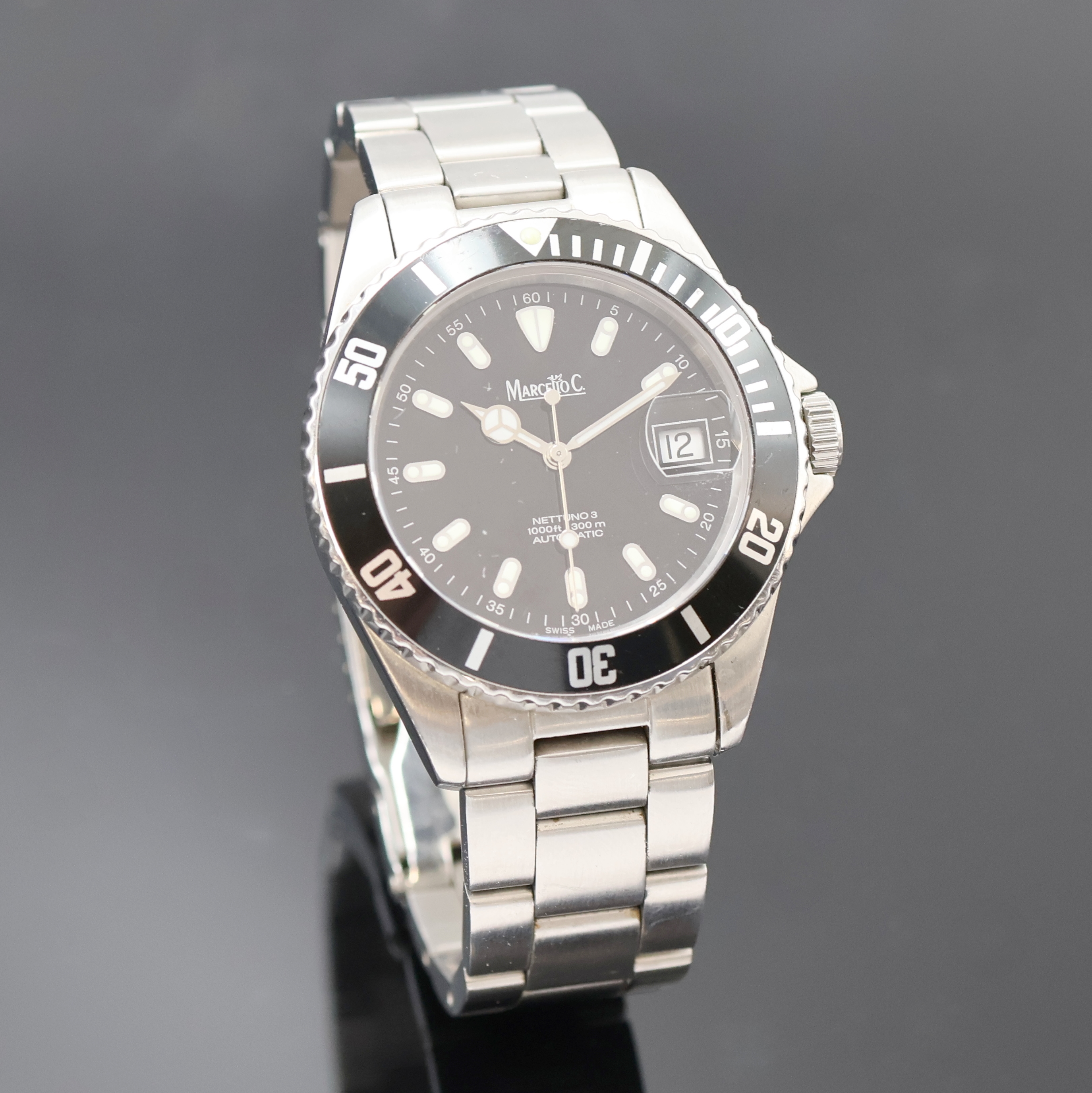 Detail b: MARCELLO C Herrenarmbanduhr Nettuno 3 in Stahl Referenz 2007, Schweiz um 2010, Automatik, orig. Gliederband m. Faltschl., Boden u. Krone verschr., ...