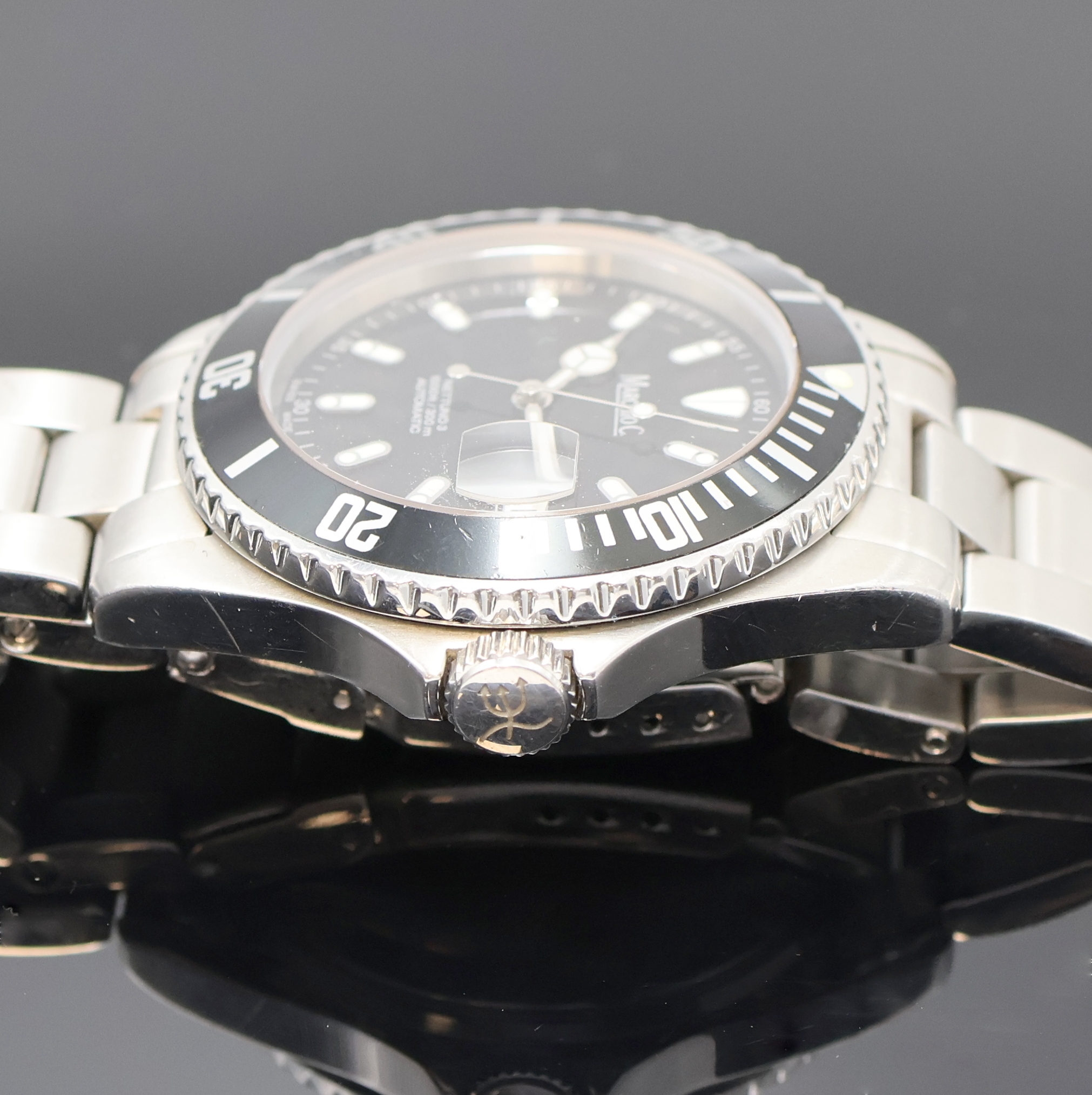 Detail d: MARCELLO C Herrenarmbanduhr Nettuno 3 in Stahl Referenz 2007, Schweiz um 2010, Automatik, orig. Gliederband m. Faltschl., Boden u. Krone verschr., ...