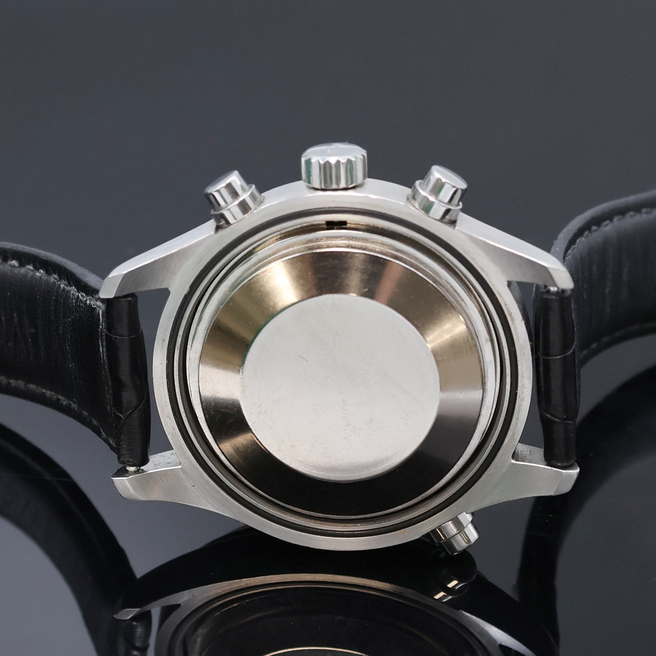 Detail f: IWC Der Doppelchronograph in Stahl Referenz 3713, Schweiz um 2000, Automatik, Boden u. Krone verschr., antimagn. Innengeh., orig. Lederband m. ...