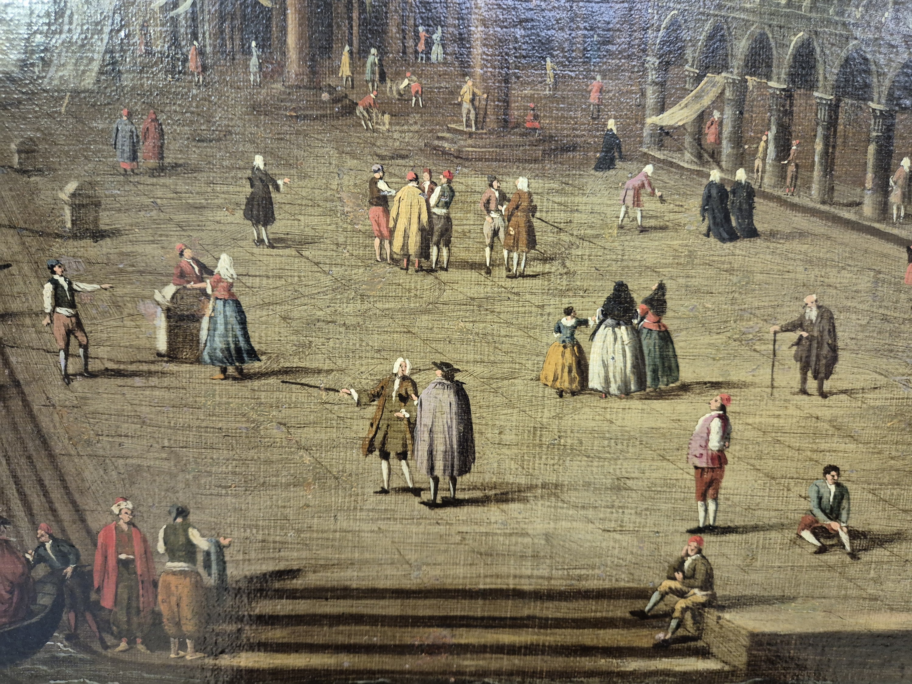 Detail c: Zuschreibung: Giacomo Guardi, 1764-1835, Vedute von Venedig, Blick entlang des Palazzo Ducale auf Santa Maria della Salute, reiche Figurenstaffage in ...