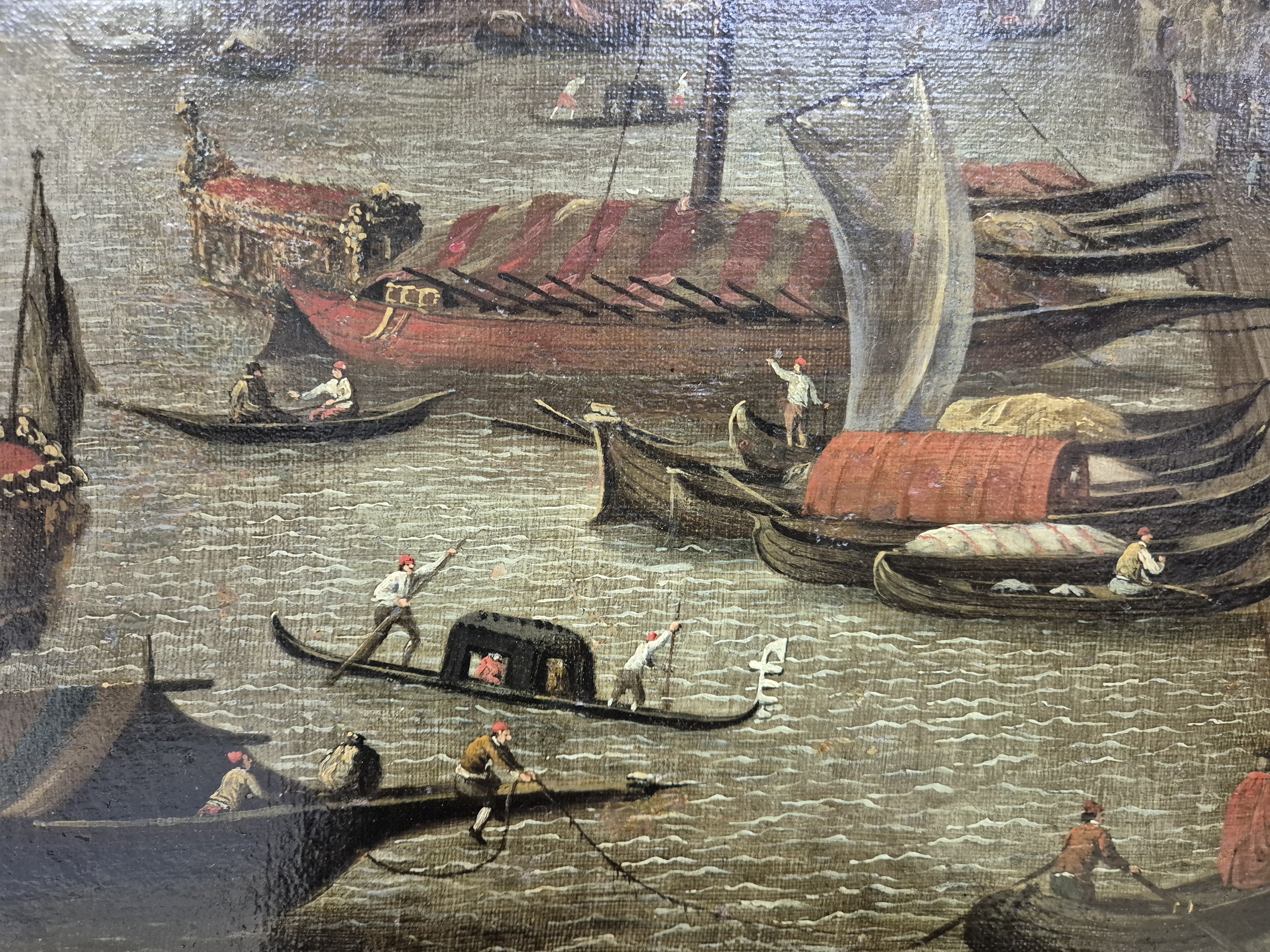 Detail d: Zuschreibung: Giacomo Guardi, 1764-1835, Vedute von Venedig, Blick entlang des Palazzo Ducale auf Santa Maria della Salute, reiche Figurenstaffage in ...