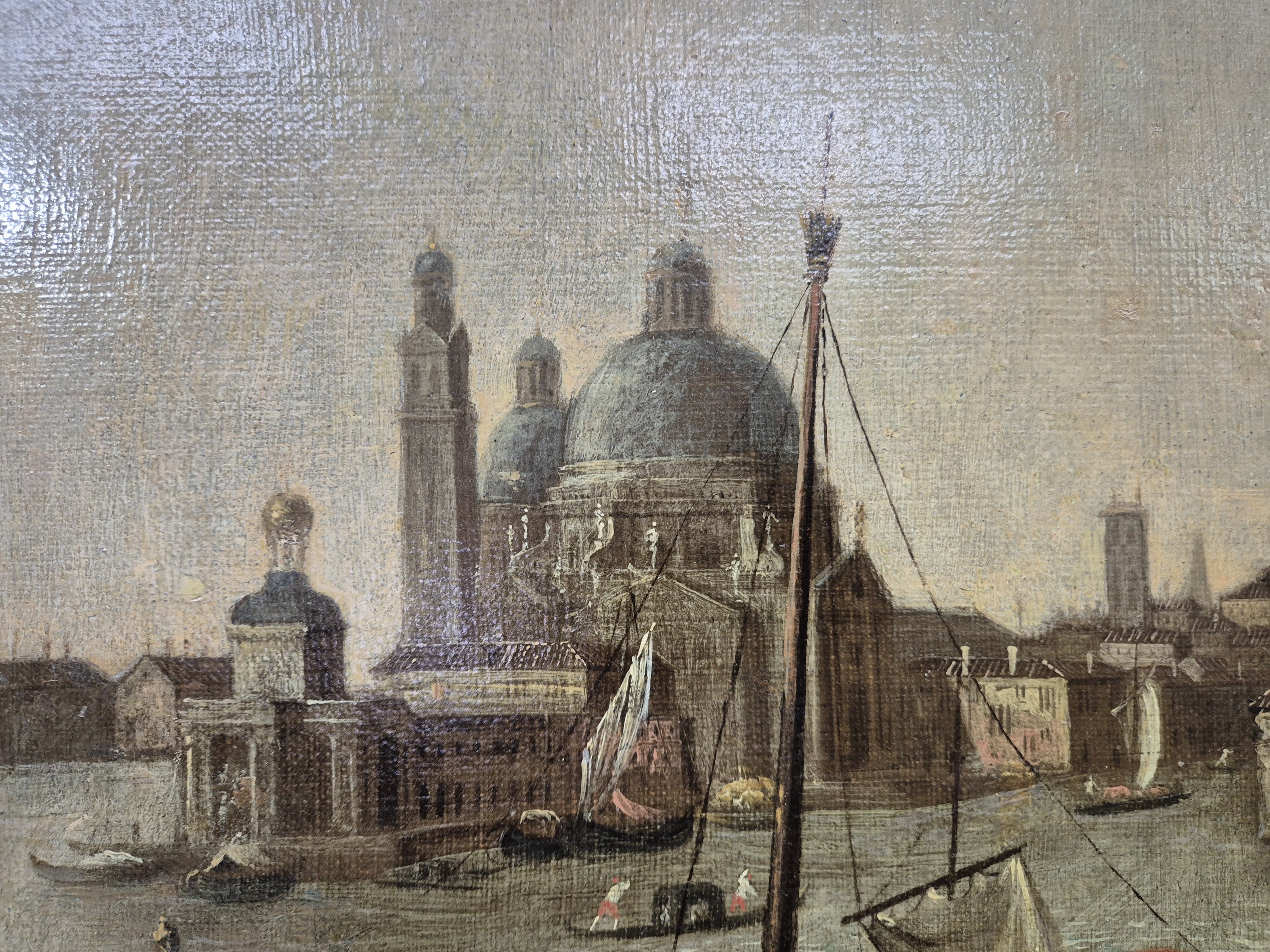 Detail e: Zuschreibung: Giacomo Guardi, 1764-1835, Vedute von Venedig, Blick entlang des Palazzo Ducale auf Santa Maria della Salute, reiche Figurenstaffage in ...