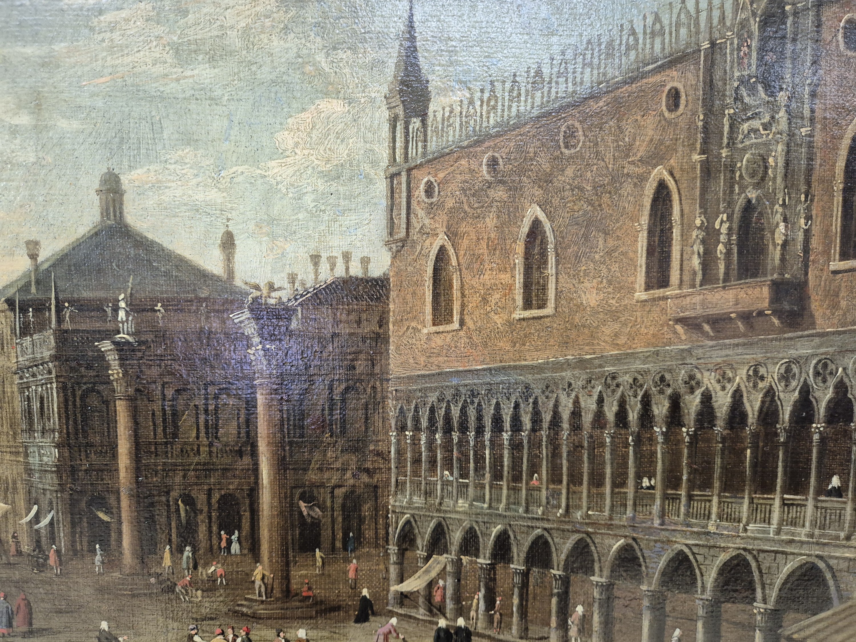 Detail f: Zuschreibung: Giacomo Guardi, 1764-1835, Vedute von Venedig, Blick entlang des Palazzo Ducale auf Santa Maria della Salute, reiche Figurenstaffage in ...