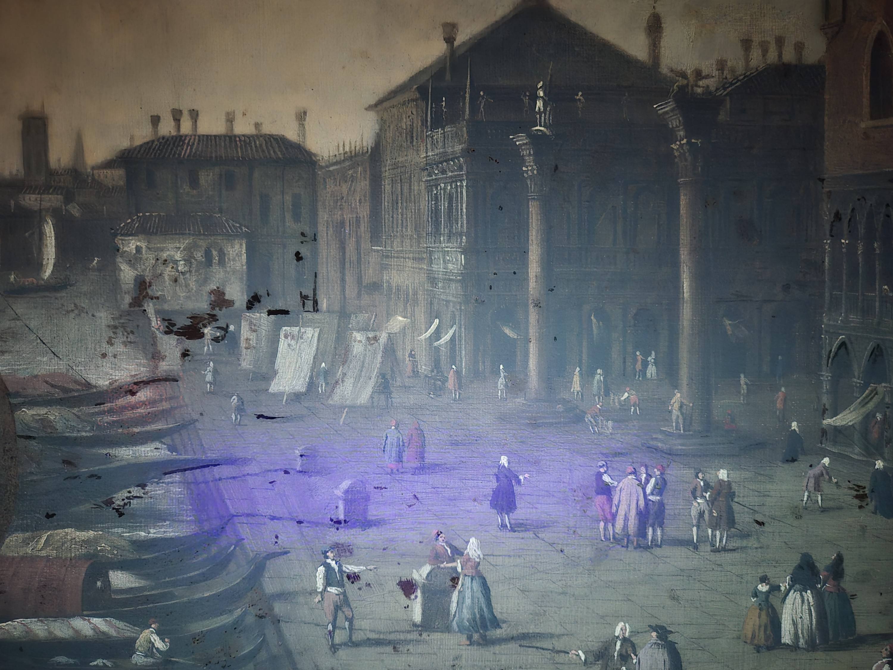 Detail j: Zuschreibung: Giacomo Guardi, 1764-1835, Vedute von Venedig, Blick entlang des Palazzo Ducale auf Santa Maria della Salute, reiche Figurenstaffage in ...