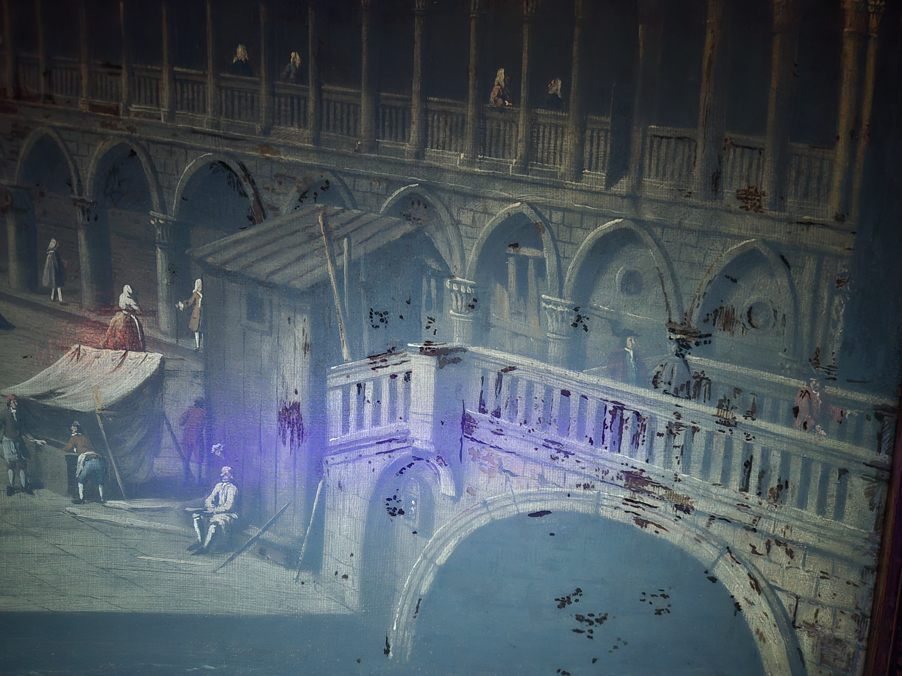 Detail l: Zuschreibung: Giacomo Guardi, 1764-1835, Vedute von Venedig, Blick entlang des Palazzo Ducale auf Santa Maria della Salute, reiche Figurenstaffage in ...