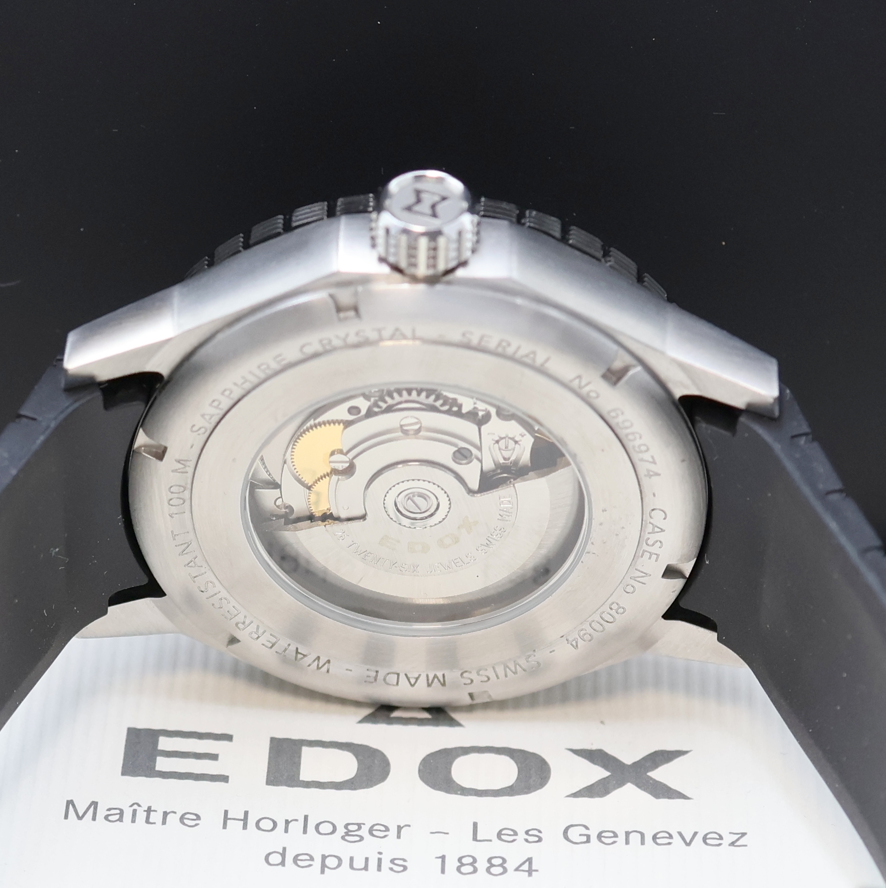 Detail d: EDOX Chronorally 1 Herrenarmbanduhr Referenz 80094, Schweiz verk. lt. beil. Pap. 10/2013, Automatik, beids. vergl. Stahlgeh., Boden verschr., ...