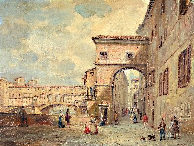 Image Matilda Calzolari, ital. Künstlerin des 19.Jh., Straßenszene aus Florenz, Blick auf ...